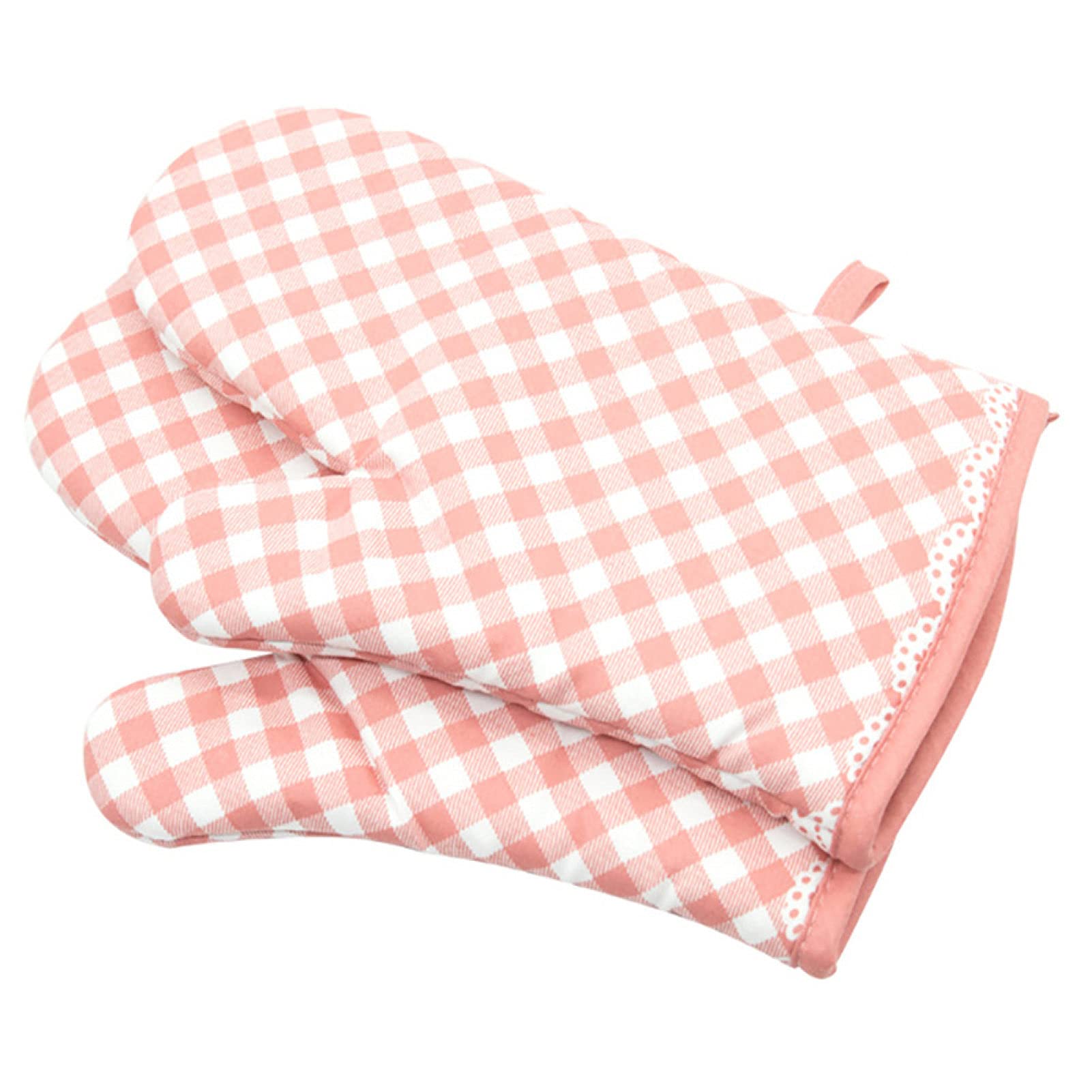 IKAXIYO 2Pcs Heat Resistant Oven Mittens - Non-Slip Plaid Kitchen Gloves for Baking, Cooking & Microwave Use | Safe & Durable for Hot Pans, Grilling & Food Handling