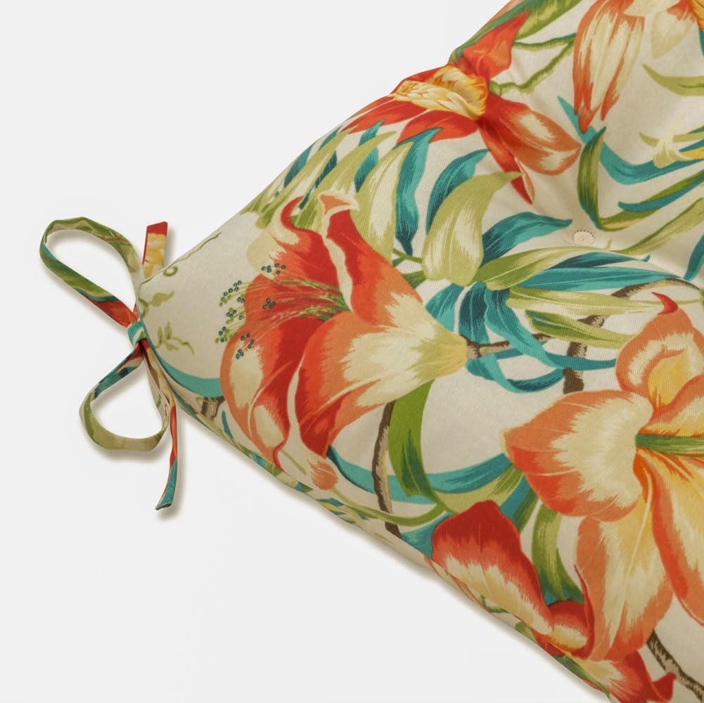 Pillow Perfect Tropic Floral Indoor/Outdoor Sofa Cushion - Weather & Fade Resistant Tufted Bench Swing Pillow with Ties (18