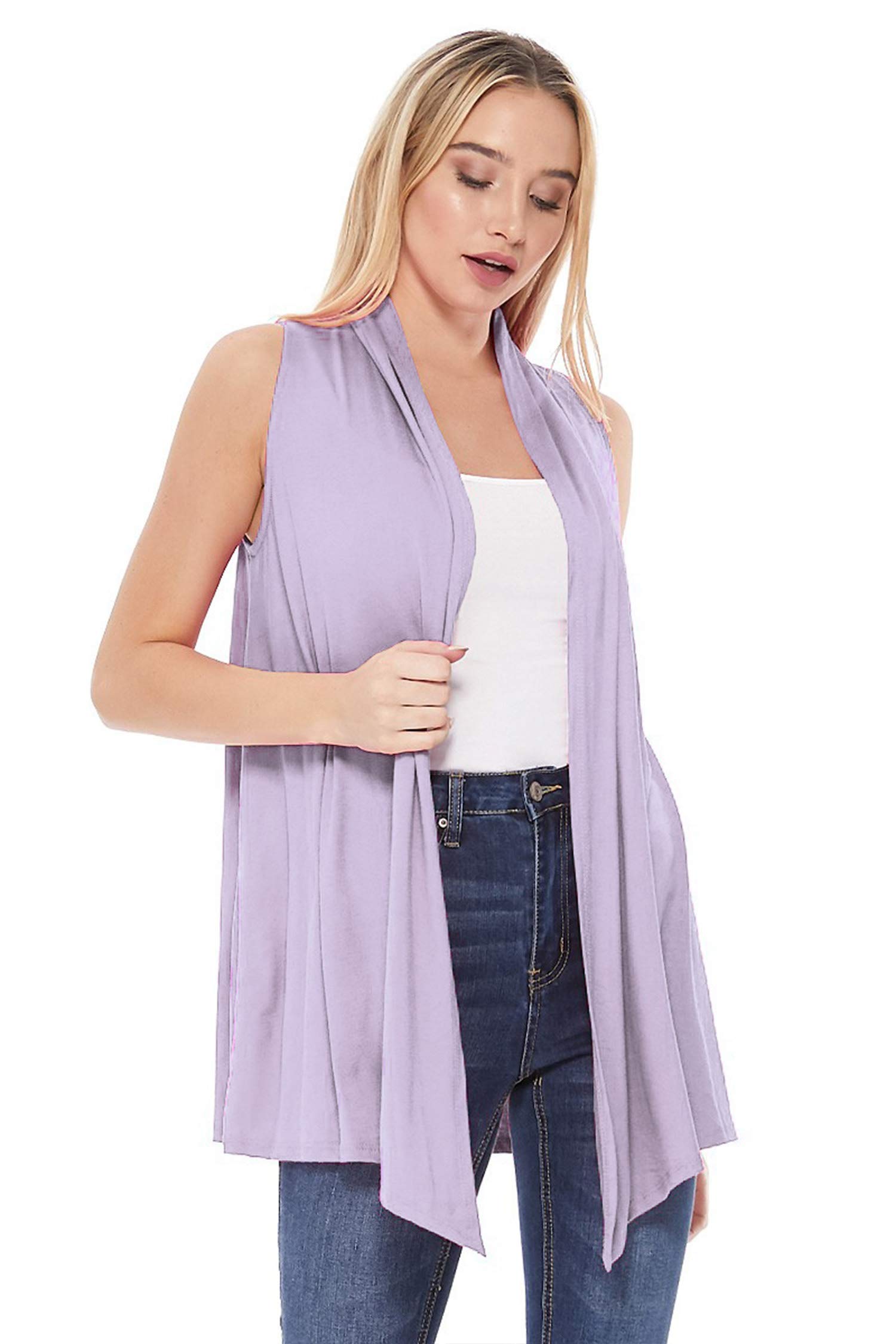 Women's Casual Solid Color Comfortable Sleeveless Draped Open Front Vest Cardigan | Made in USA | Perfect for Layering, Summer Outfits & Office Wear