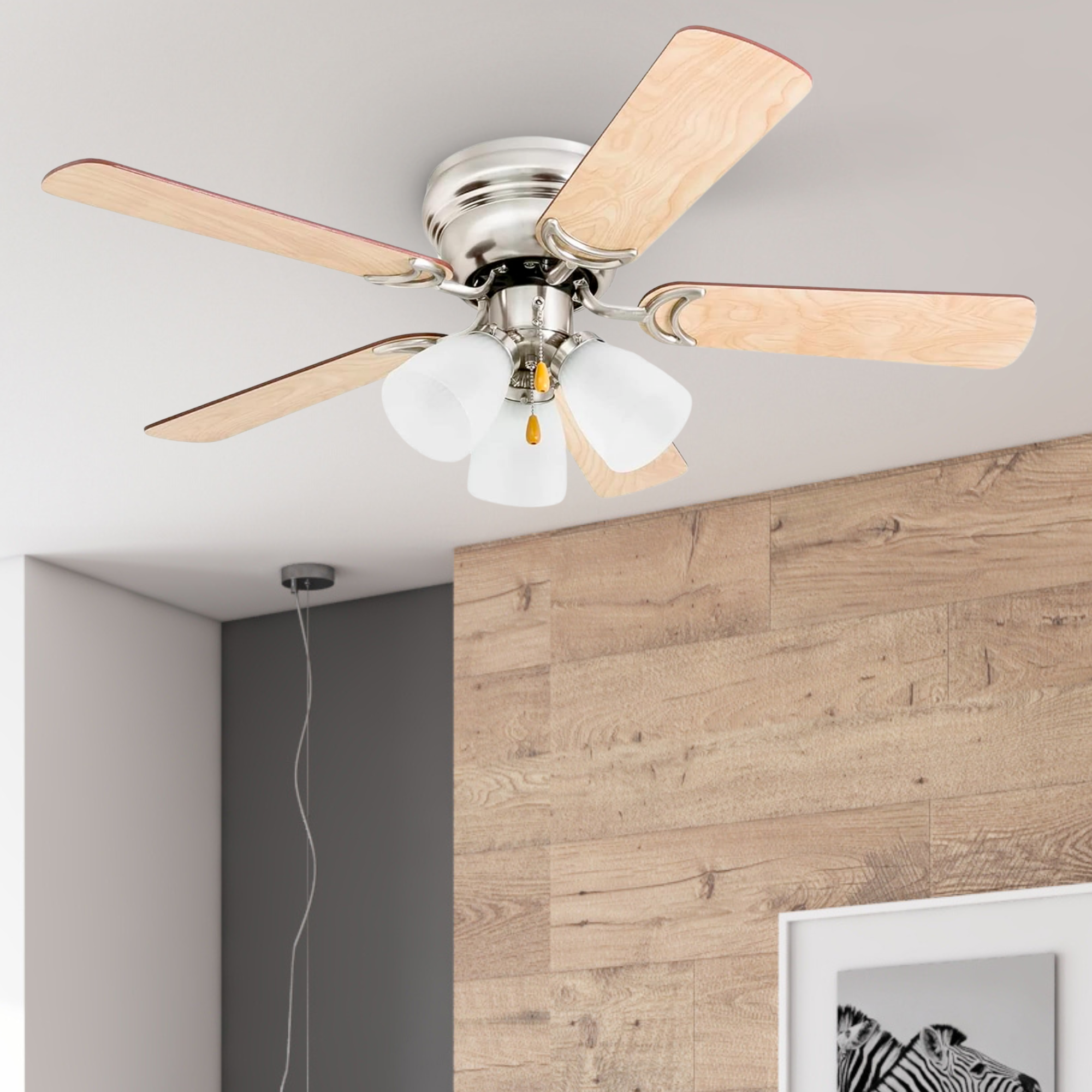 42 Inch Whitley Ceiling Fan with Pull Chain in Satin Nickel Finish - Perfect for Living Room, Bedroom & Outdoor Spaces