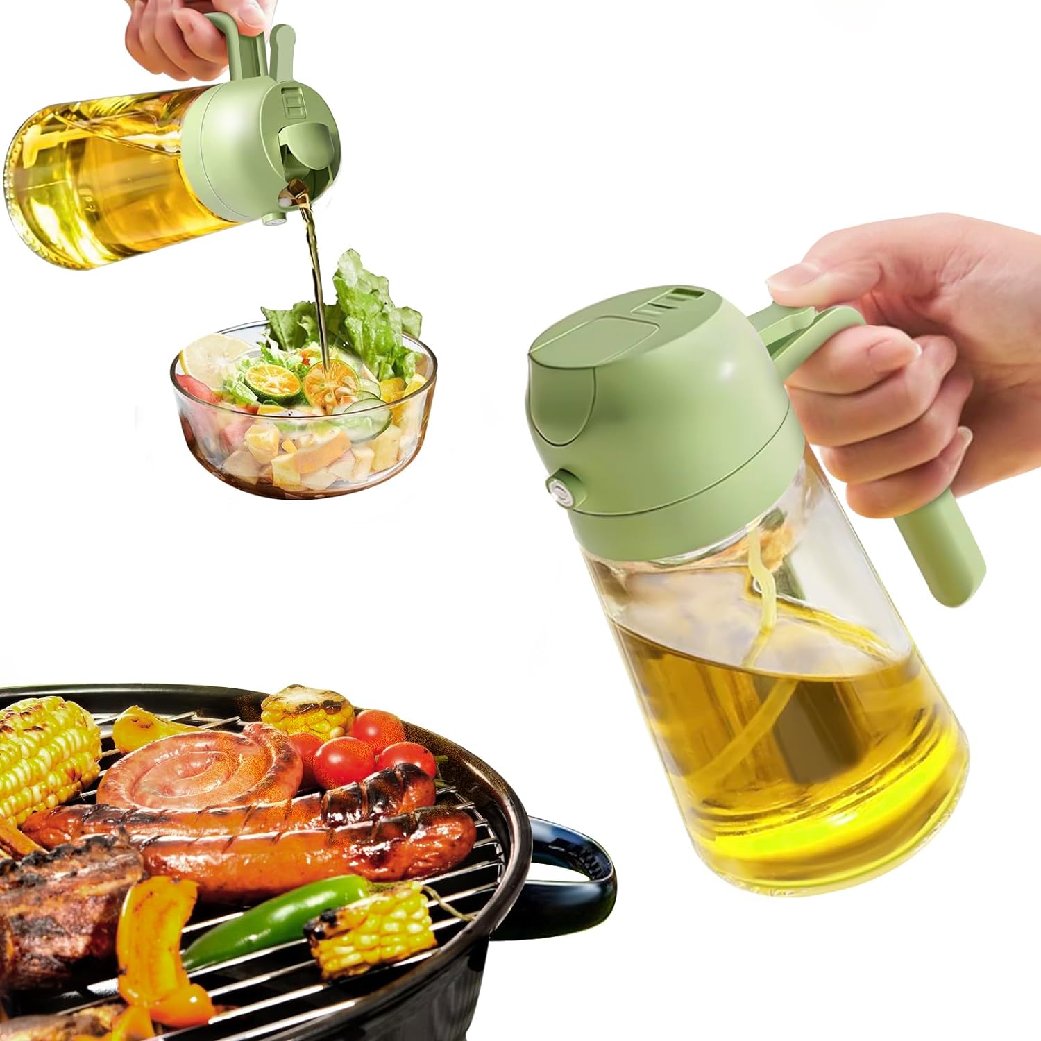 Macloom 2-in-1 Olive Oil Dispenser & Sprayer Bottle - 500ml Refillable Kitchen Oil Container for Cooking, Salad Dressing, BBQ, Baking | Non-Drip Design | Perfect for Healthy Cooking, Grilling & Meal Prep