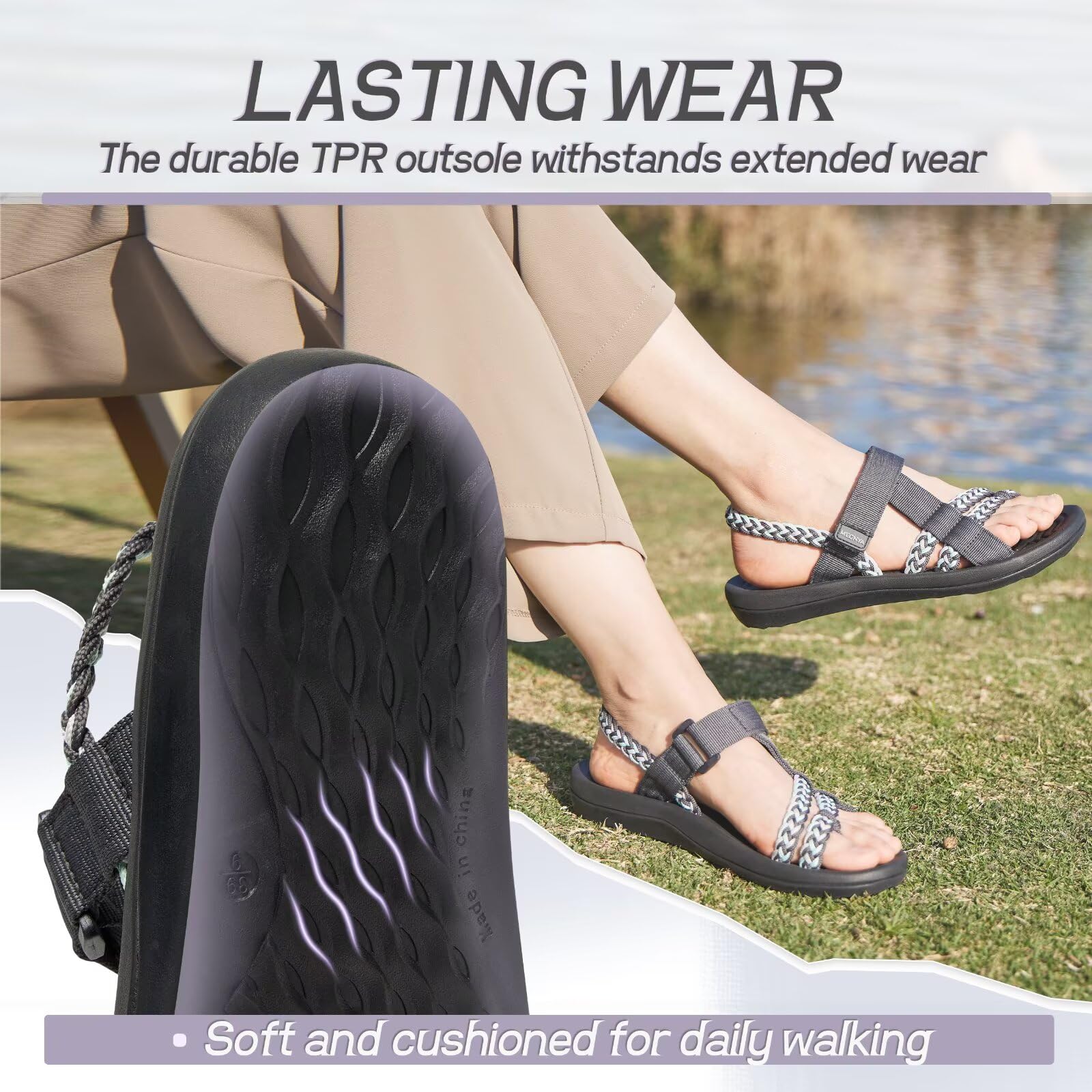 **MEGNYA Women's Hiking Sandals - Comfortable Walking Flip Flops with Arch Support, Adjustable Hook & Loop Straps - Perfect for Beach, Vacation & Outdoor Adventures**