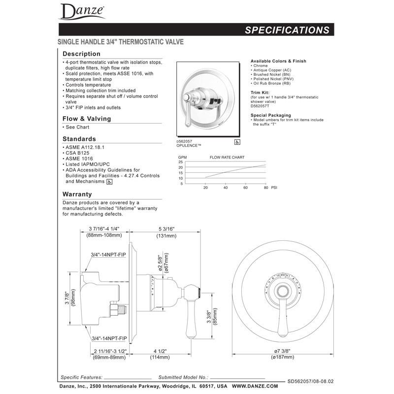 Danze Opulence Polished Nickel Thermostatic Shower Valve with High Flow - Includes Rough-In Valve for Luxury Bathroom Renovations