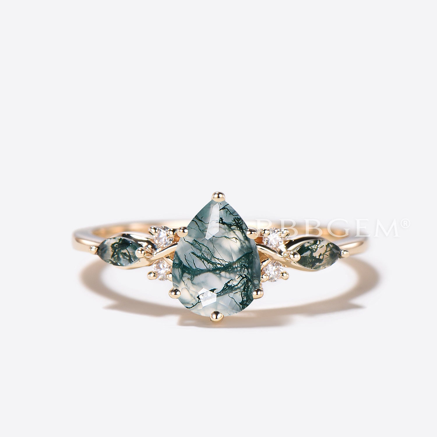 Natural Moss Agate Engagement Ring 14k Gold with Diamond Accents - Elegant Wedding Band for Women, Perfect for Proposals, Anniversaries & Romantic Occasions
