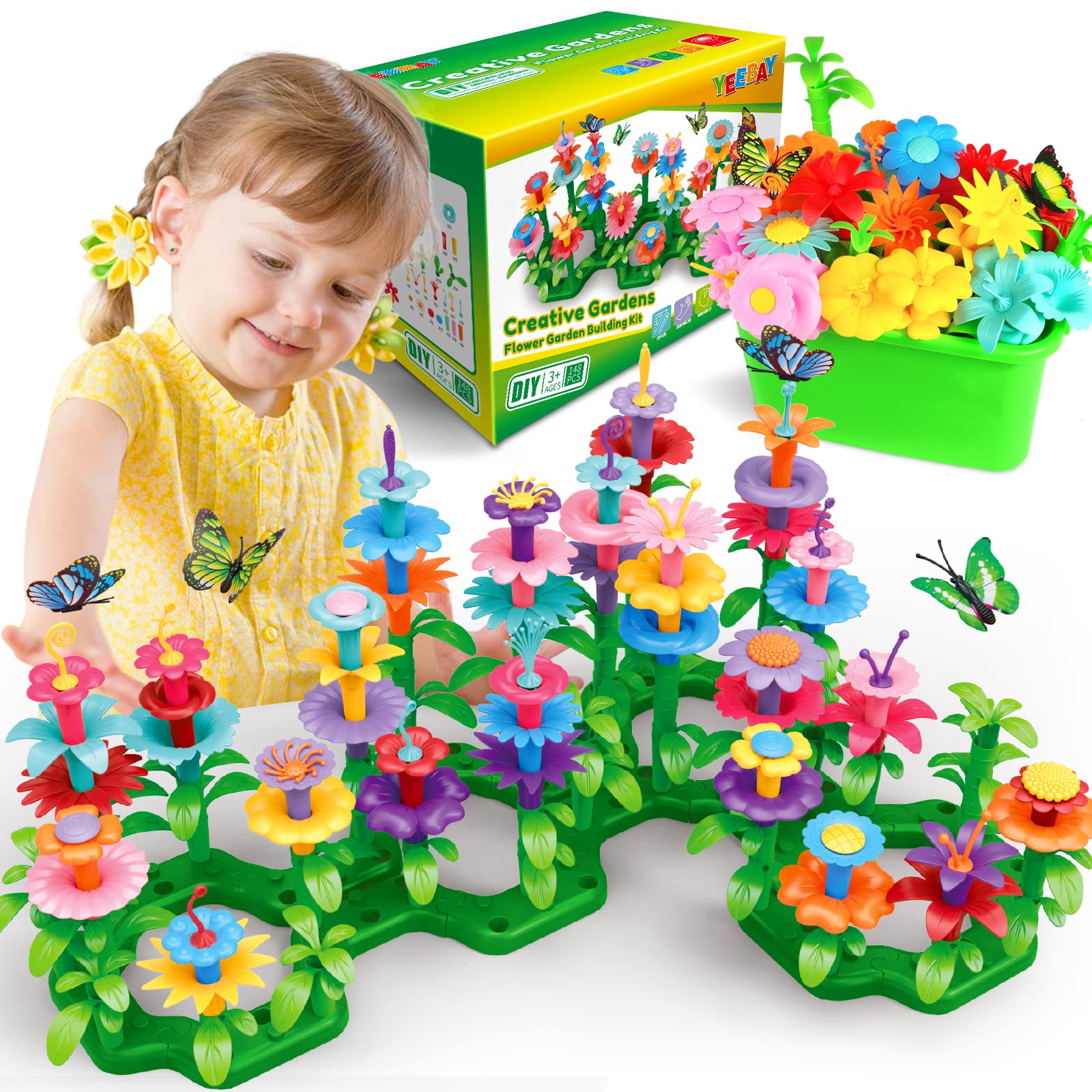 YEEBAY STEM Flower Garden Building Blocks - 148 PCS Educational Stacking Toys for Kids Ages 3-7, Gardening Pretend Play Set for Preschool Learning & Fine Motor Skills Development - Perfect for Indoor Creative Play & Early Childhood Education