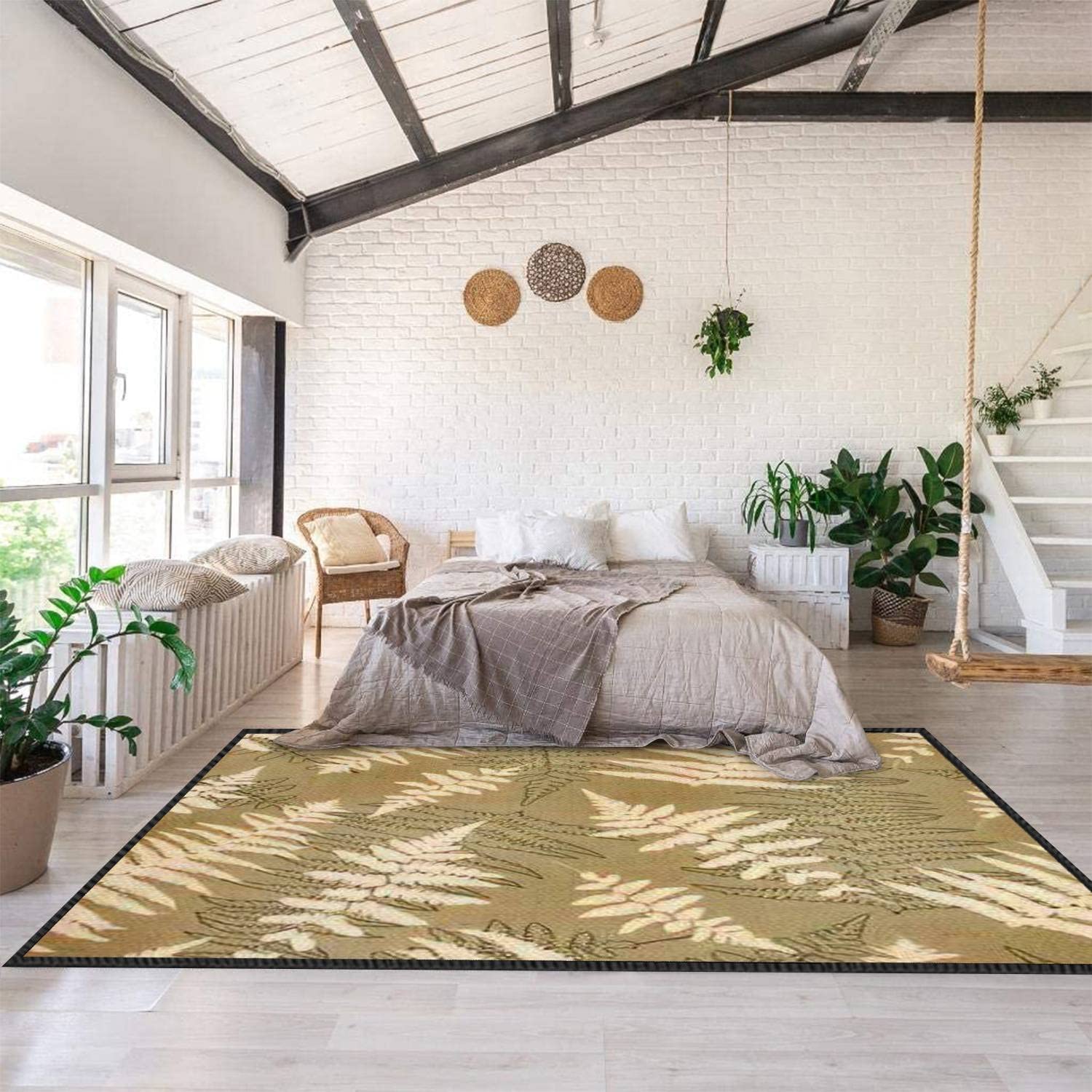 Modern Abstract Fern Leaf Area Rug - Non-Slip Soft Indoor/Outdoor Carpet with Seamless Bracken Silhouette Design for Living Room, Bedroom, Kids Room - Perfect for Home Decor, Yoga Space, and Cozy Reading Nooks
