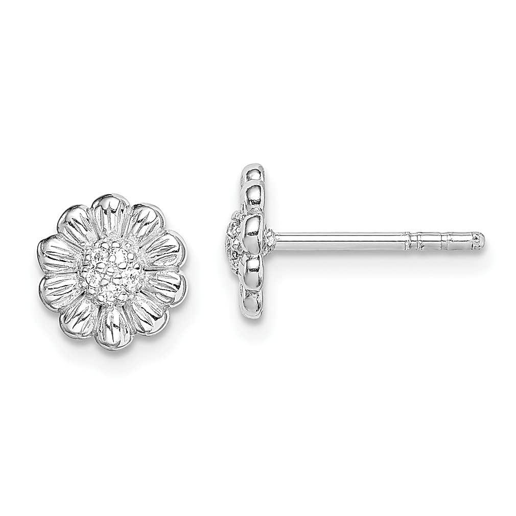 925 Sterling Silver Cubic Zirconia Flower Stud Earrings - Elegant Ball Button Design for Women | Perfect Gardening Jewelry & Thoughtful Gift for Her | Ideal for Weddings, Parties & Everyday Wear