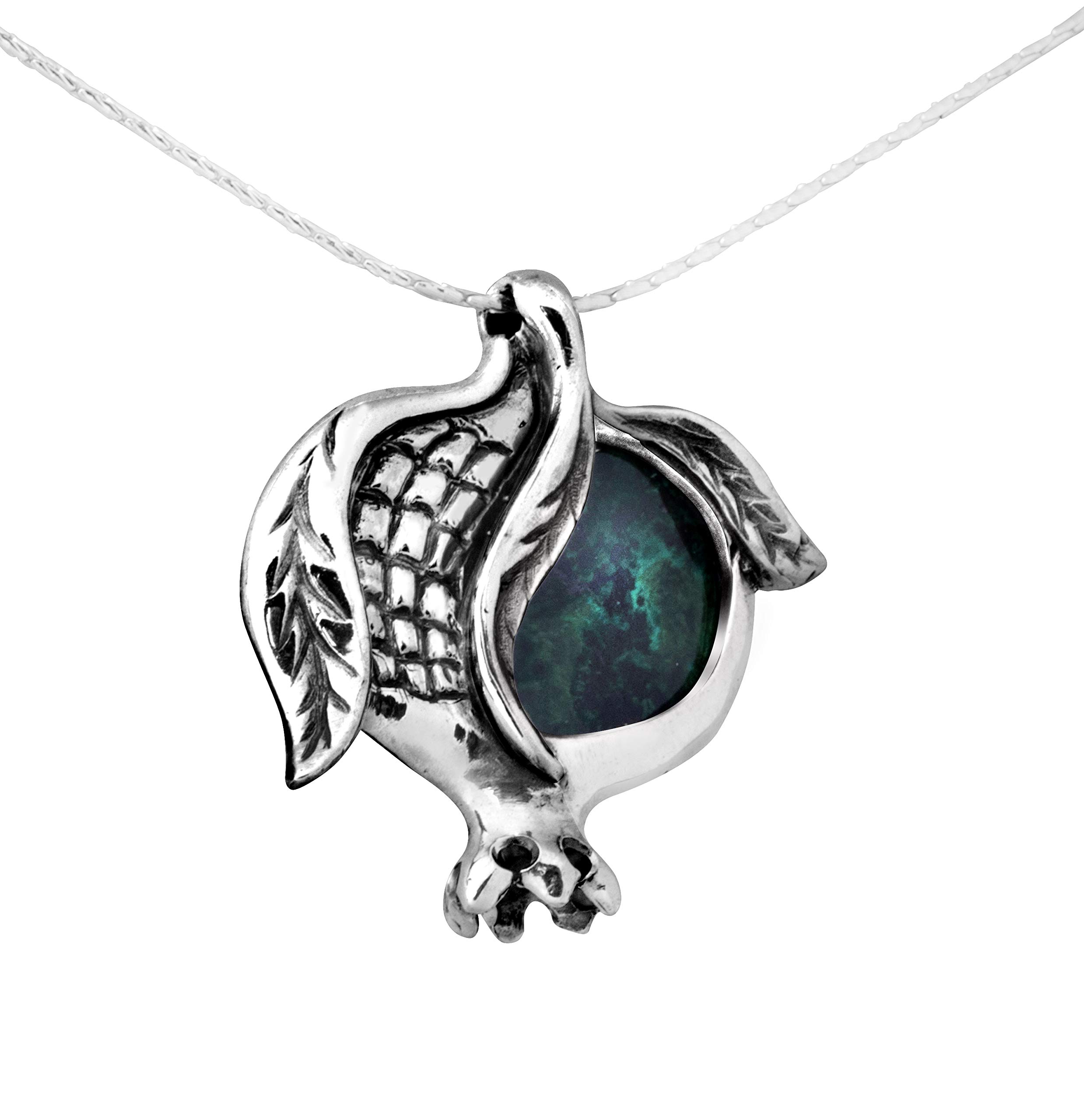 925 Sterling Silver Pomegranate Necklace with Eilat Stone & Oxidized Silver Border - Elegant Jewelry Gift for Women, Perfect for Weddings, Anniversaries and Special Occasions