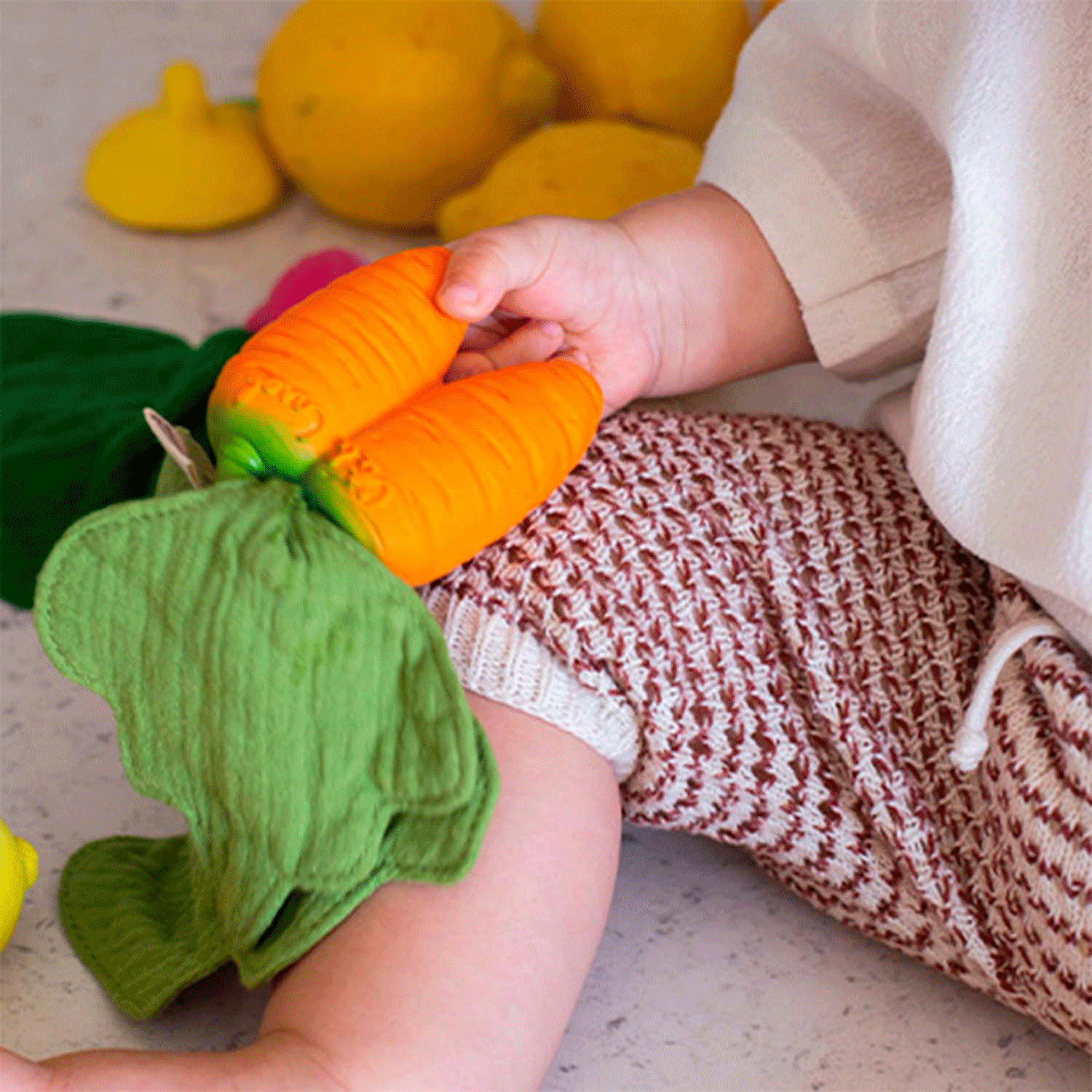 Oli and Carol Cathy the Carrot Mini Doudou Teether - Organic Cotton Baby Teething Toy for Soothing Gums | Perfect for Infants 0-12 Months, On-the-Go, and Nursery Playtime