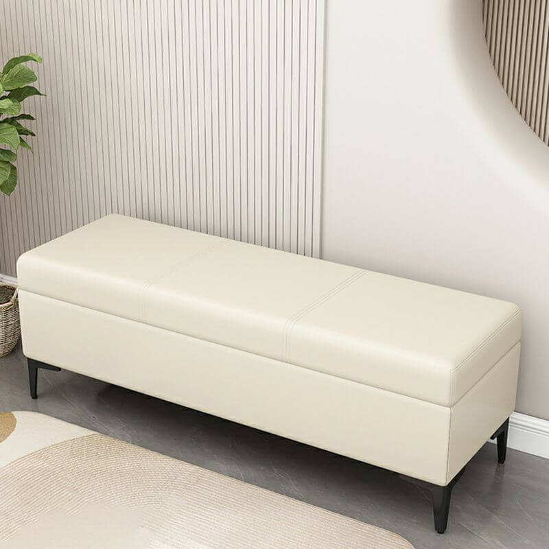 Trendy Rectangle Solid Color Flip Top Storage Ottoman with Sponge Cushioned Seat - Green, Dove Grey, Slate Blue - Perfect for Living Room, Bedroom & Home Organization