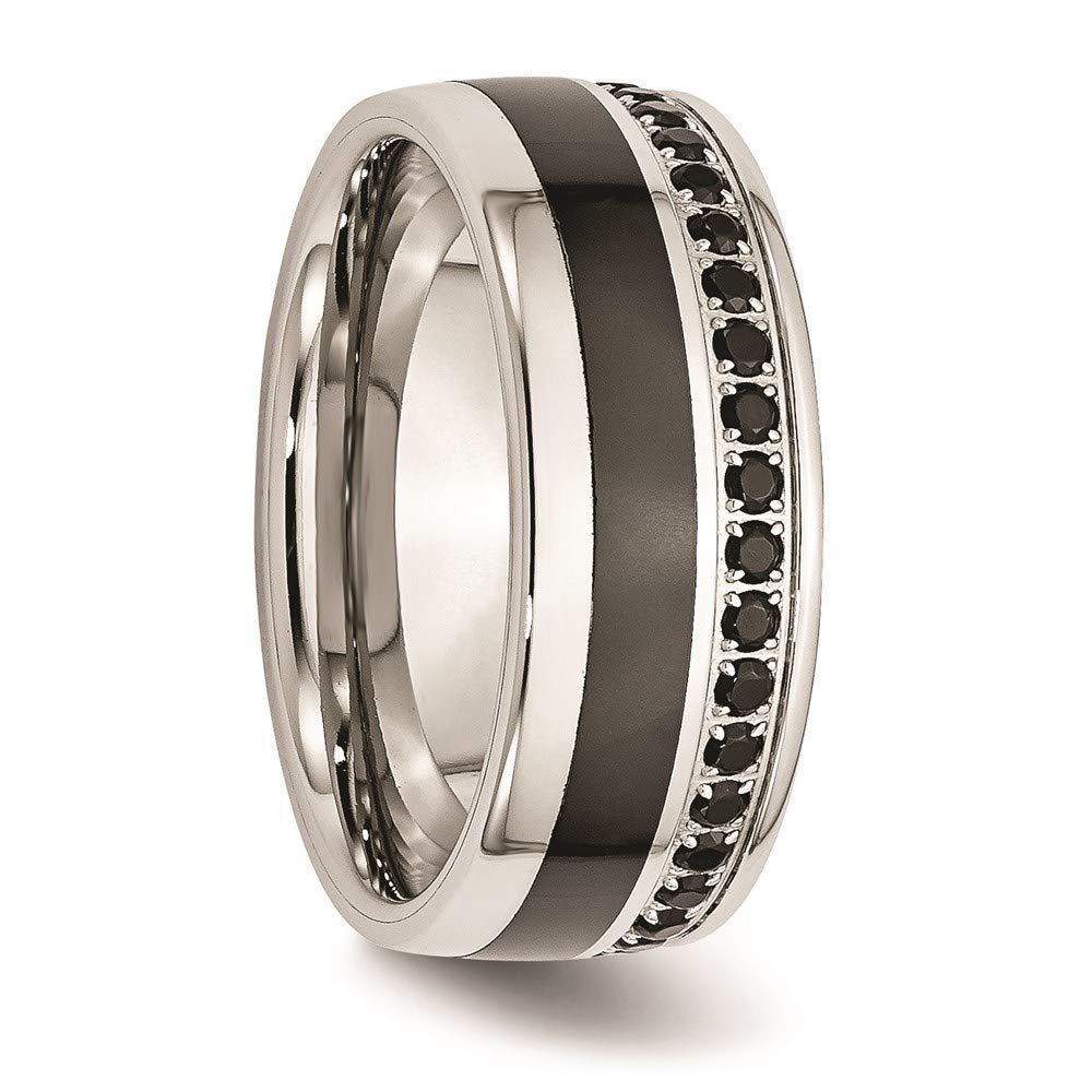 Stainless Steel Black Ceramic Inlay Cubic Zirconia 9mm Wedding Band Ring for Women - Elegant Bridal Engagement Jewelry, Perfect Gift for Her - Ideal for Anniversaries, Proposals & Special Occasions