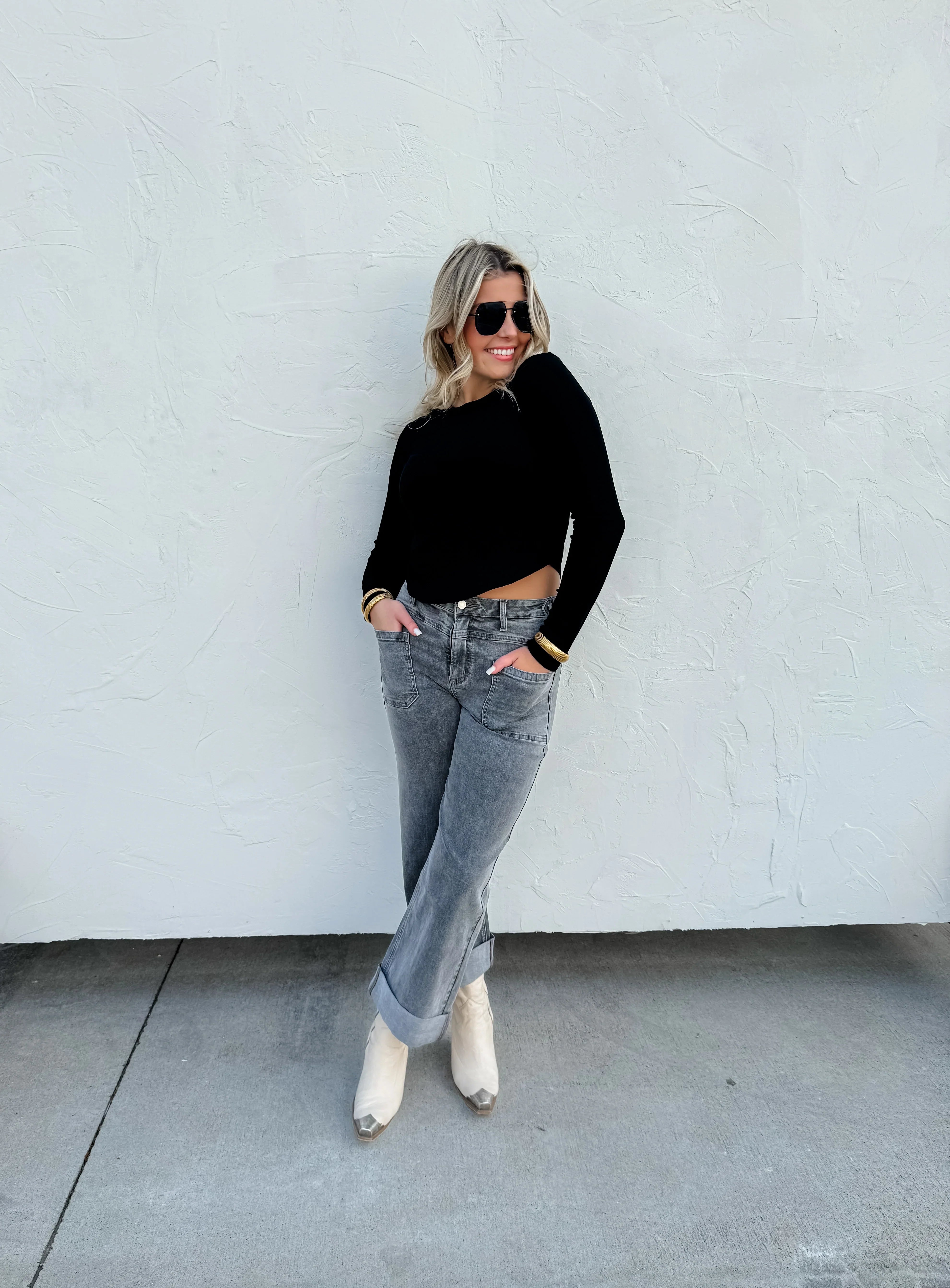 PREORDER: Grey Clover Front Pocket Jeans for Women - High Waist Slim Fit Denim Pants - Casual & Work Wear - Perfect for Office, Dating & Everyday Outfits