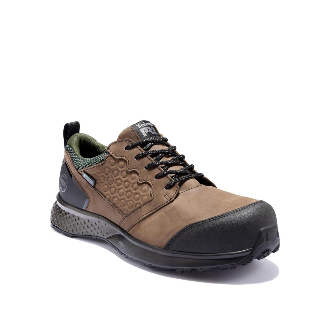 Reaxion Composite Toe Waterproof Work Boots for Men - Slip Resistant Safety Shoes with Electrical Hazard Protection - Ideal for Construction, Warehouse & Outdoor Jobs (Brown)