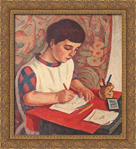Stefan Dimitrescu Margareta Drawing (Girl Of The Author) - 20x22 Inch Gold Ornate Wood Framed Canvas Art - Perfect for Living Room, Bedroom & Office Wall Decor