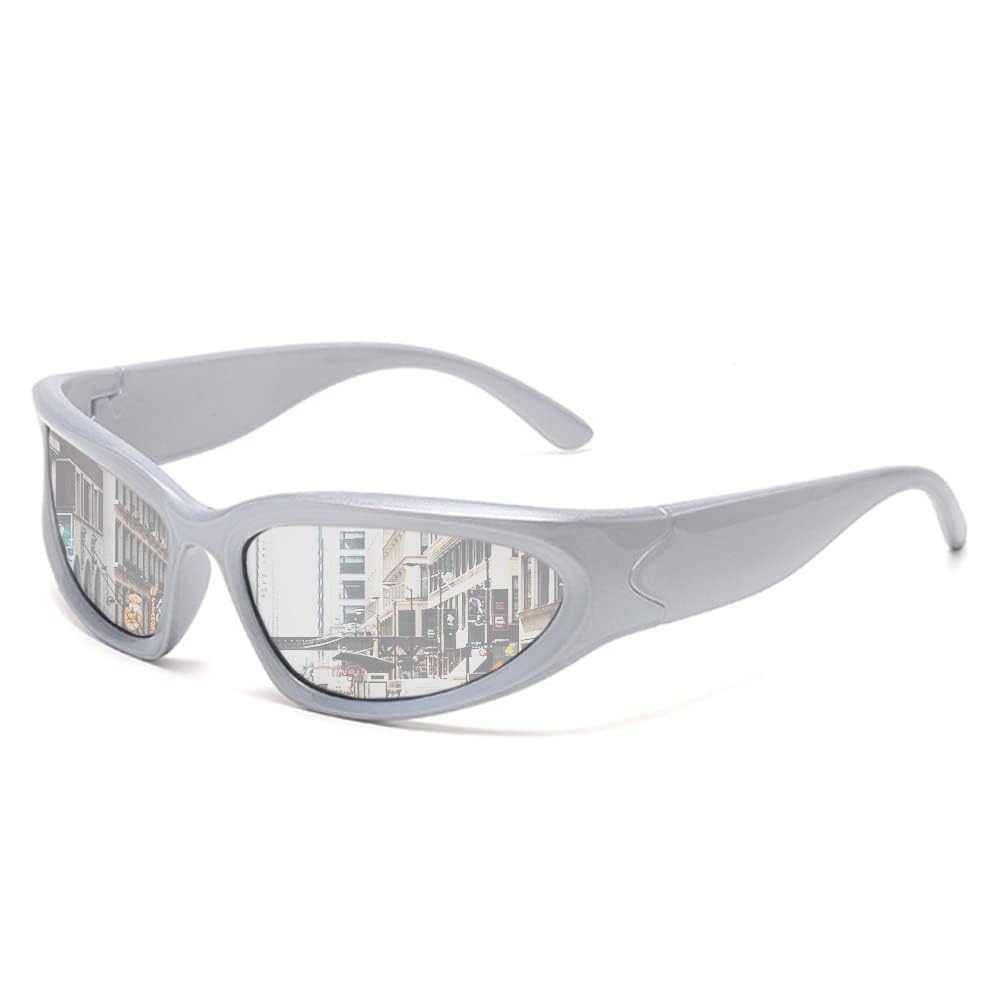 SHEEN KELLY Y2K Polarized Sports Sunglasses for Men - Black Silver Futuristic Fashion Sunglasses for Running, Driving & Outdoor Activities