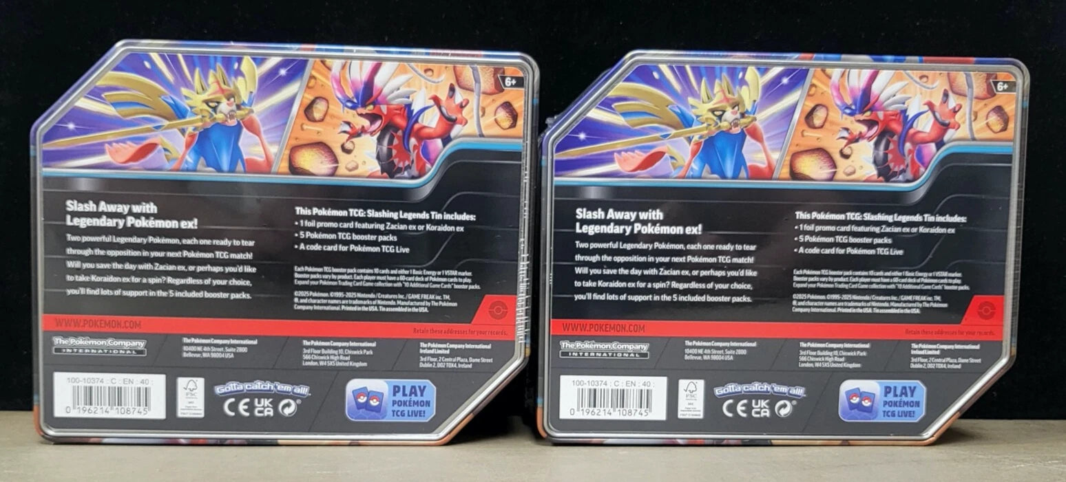 Pokemon TCG Slashing Legends Tin Set of 2 - Scarlet & Violet Expansion | Collectible Trading Cards for Battles & Gifts
