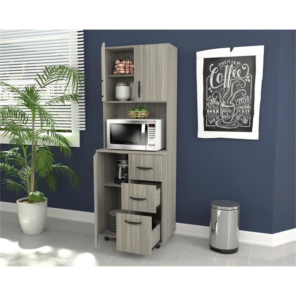 3-Tier Microwave Storage Cabinet with 4 Shelves & 3 Drawers - 66.1