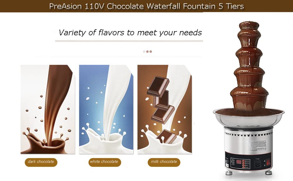 5-Tier Electric Chocolate Fountain Machine 110V - 12kg Capacity, Digital Heating for Melting Chocolate, Perfect for Parties, Weddings & Dessert Buffets