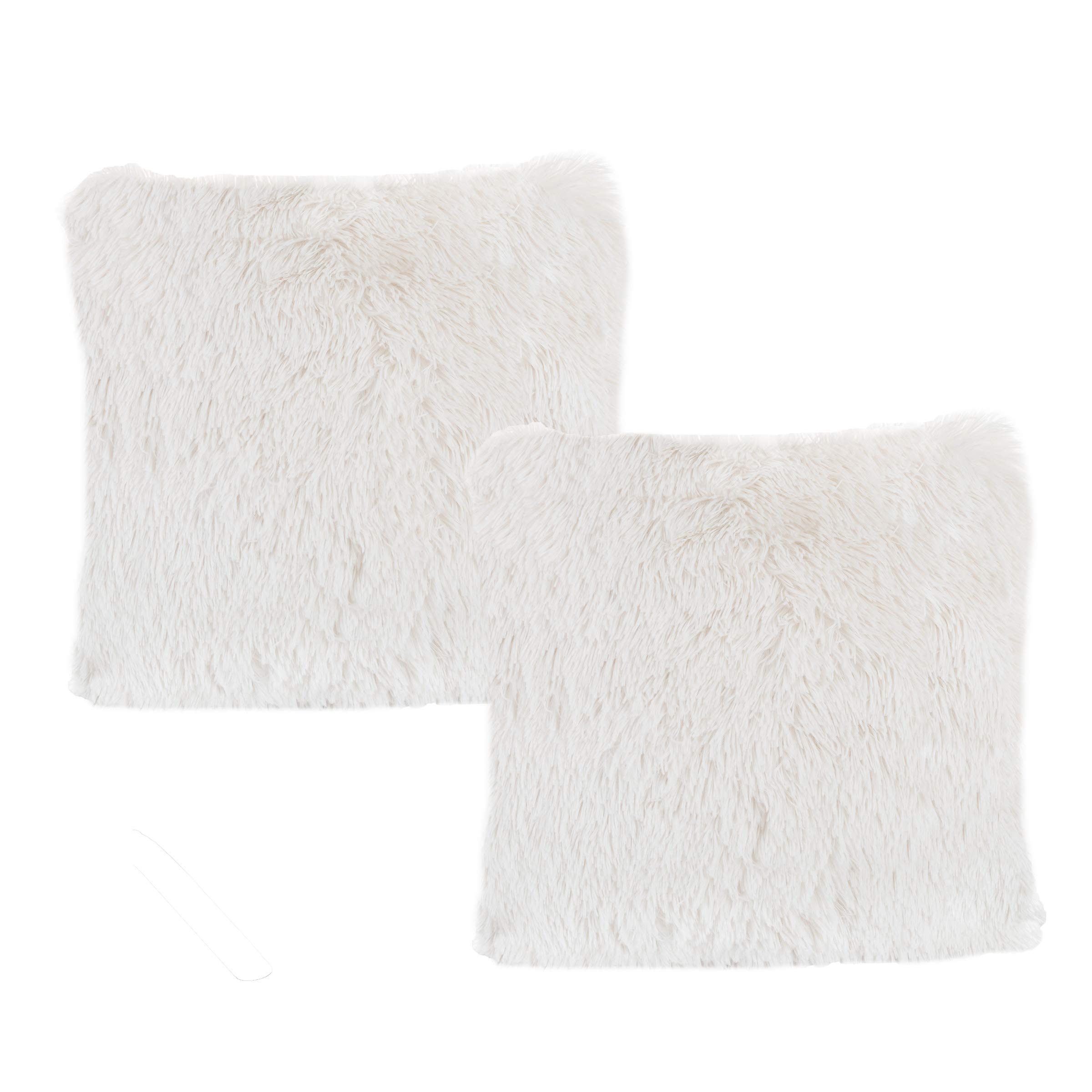 Luxury 18-Inch White Faux Fur Pillow Covers & Inserts Set - 4 Pack Square Shaggy Decorative Throw Pillows for Sofa, Bed, Couch - Soft Plush Home Decor for Living Room, Bedroom, Office (18x18 Inches) | Cozy Winter Home Styling & Comfortable Lounge Accents