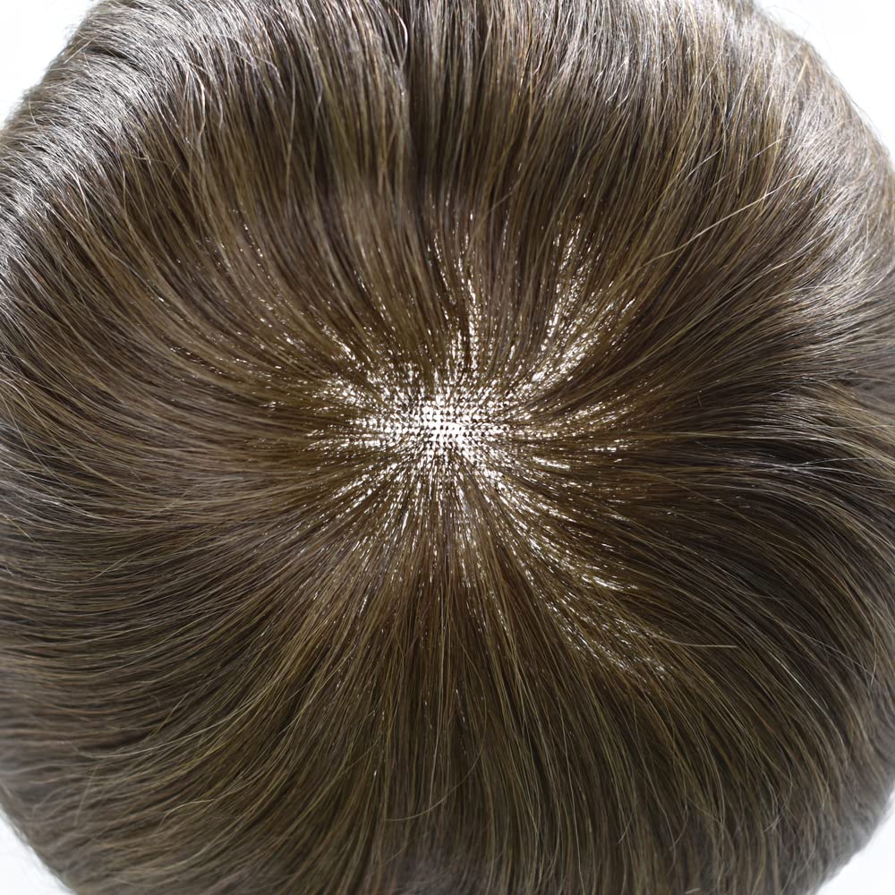 Premium Swiss Lace Toupee for Men - 7x9 Inch Human Hair Replacement System (Dark Brown #3, Medium-Light to Medium Density) - Natural Looking Hairpiece for Thinning Hair & Baldness Cover - Perfect for Daily Wear, Special Occasions & Confidence Boost