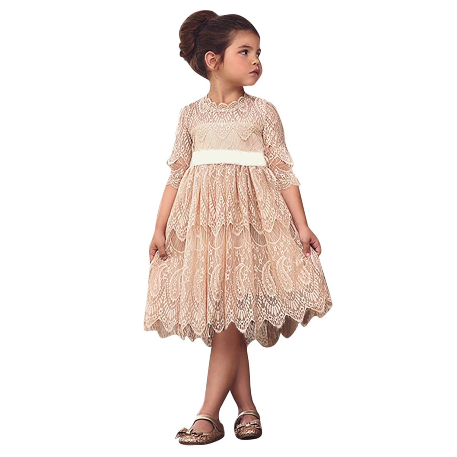 **Princess Dresses for Toddlers Girls - Elegant Lace Flower Girl Pageant Dress with Bowknot & Floral Skirt - Perfect for Birthday Parties, Weddings & Special Occasions**