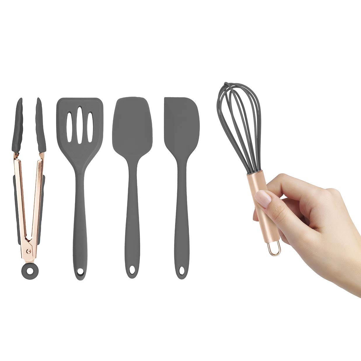 COOK WITH COLOR Silicone Cooking Utensils Set - Easy to Clean, Nonstick Kitchen Gadgets, Mini Gray Utensils for Baking, Frying, and Everyday Cooking