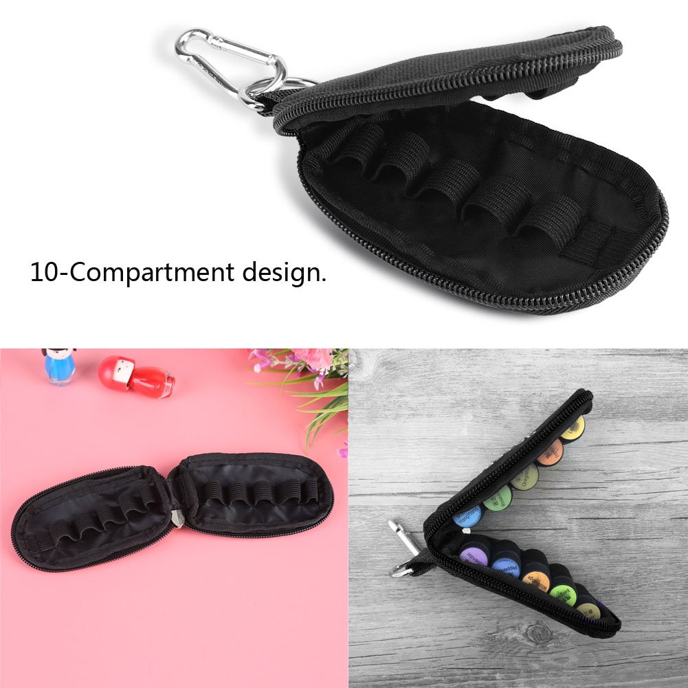 10-Compartment Essential Oil Carrying Case with Keychain - Portable Aromatherapy Storage Bag for Travel & Home Use (Black) | Perfect for Diffusers, Massage Therapy & Yoga Sessions