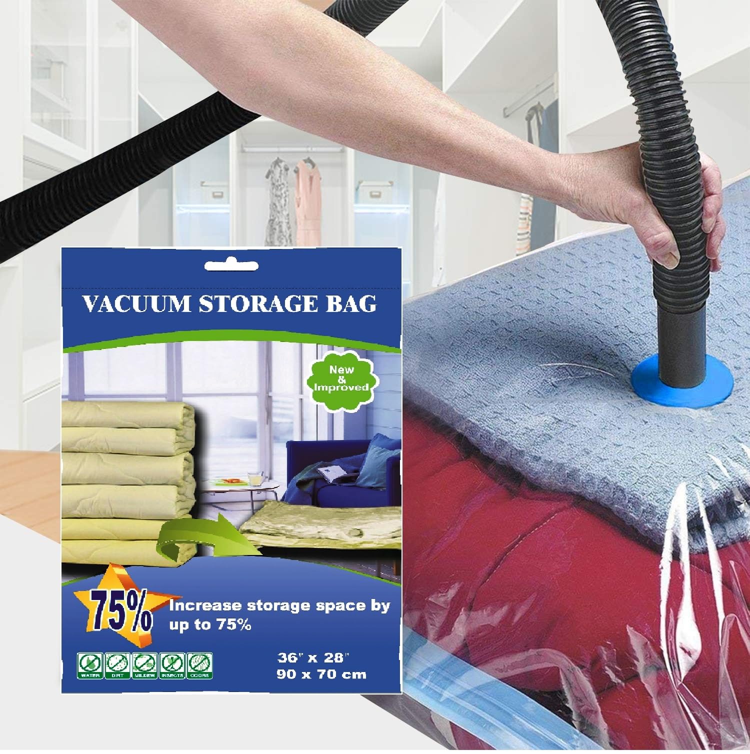 60 Pack Vacuum Seal Storage Bags - Medium Size Space Saver for Clothes, Blankets & Travel - Bulk Quantity Discount | Compact Organizing for Home, Dorm & Moving