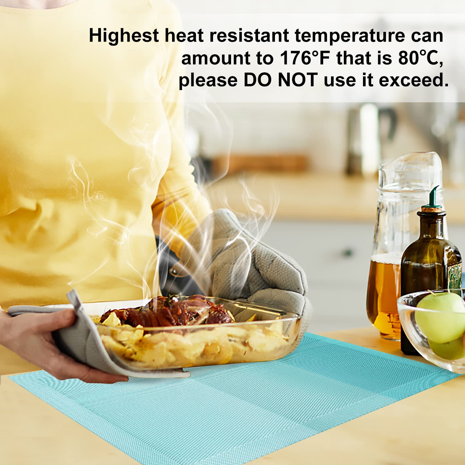 Aofmee Heat Resistant PVC Placemats Set of 6 - Non-Slip, Stain Resistant & Washable Vinyl Table Mats for Dining & Kitchen - Perfect for Everyday Meals, Dinner Parties & Holiday Gatherings