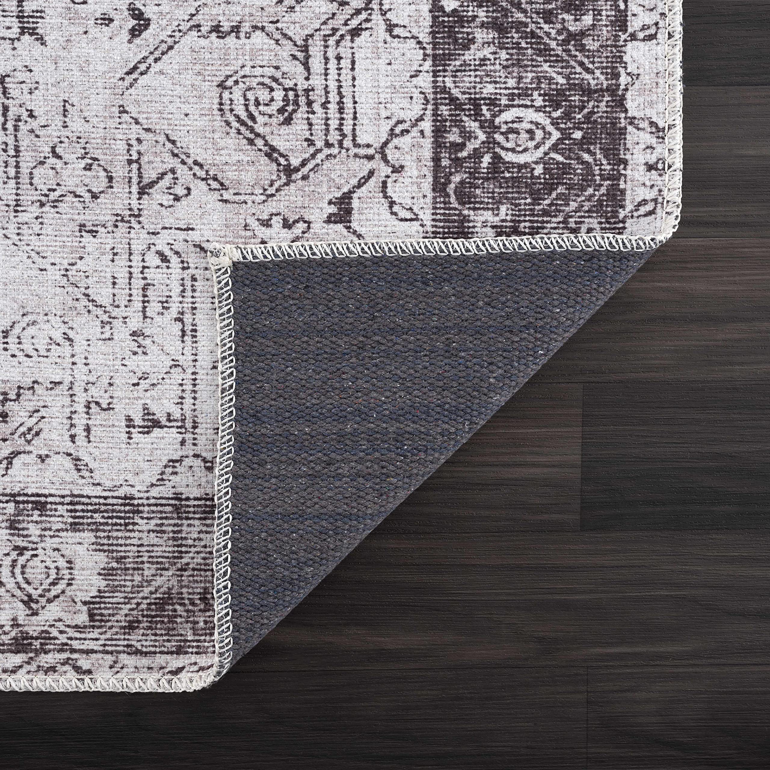 Hauteloom Kyan Washable Area Rug for Living Room & Bedroom - Traditional Design in Gray, Black, Peach - 8'10