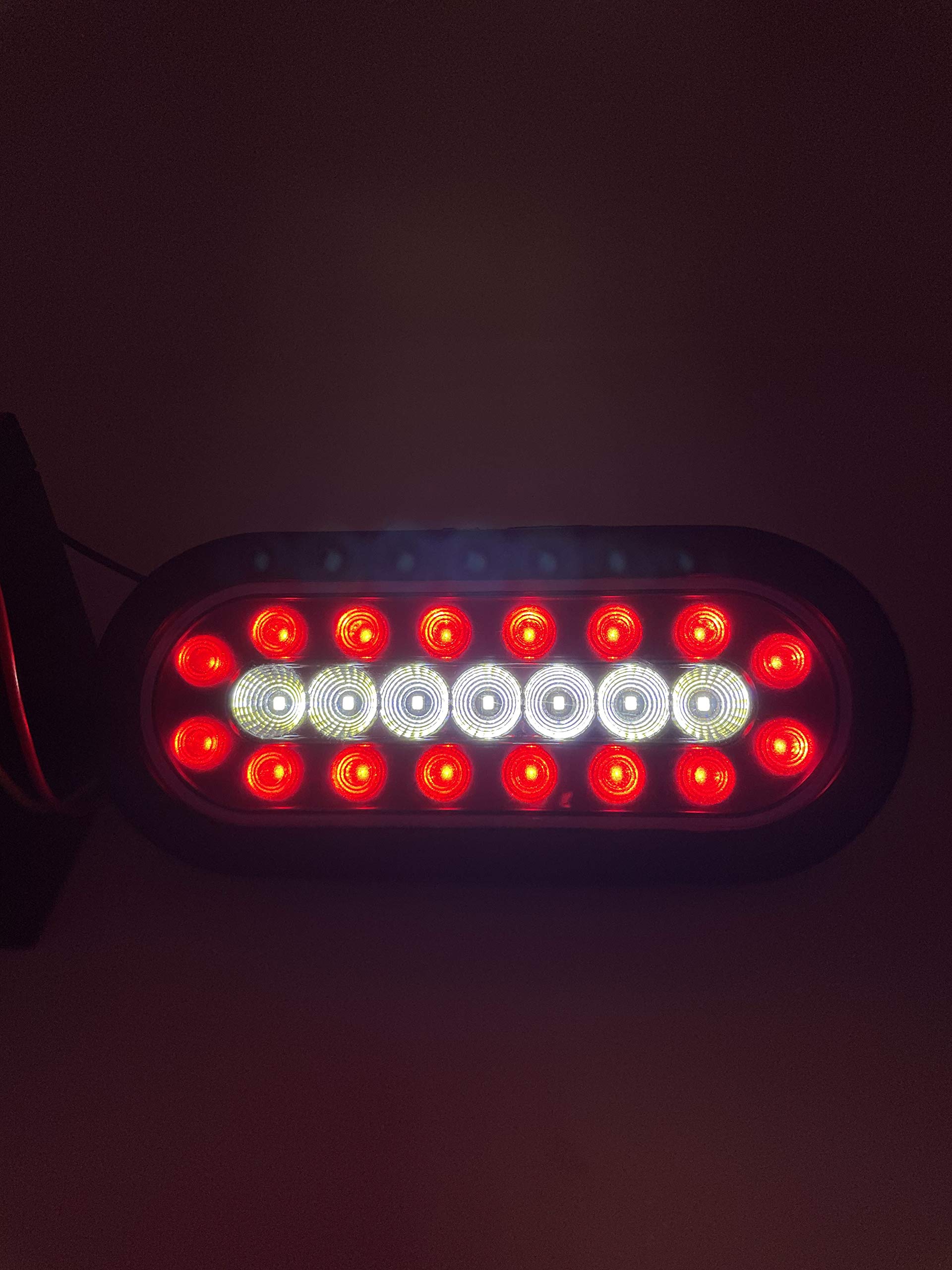 2Pcs 6.3 Inch Oval LED Truck Trailer Tail Lights - 23 LED Red Stop Brake Lights & White Backup Reverse Lights - Sealed with Reflectors & Flush Mount Rubber Grommet - Perfect for Semi Trucks, Trailers, RVs and Commercial Vehicles