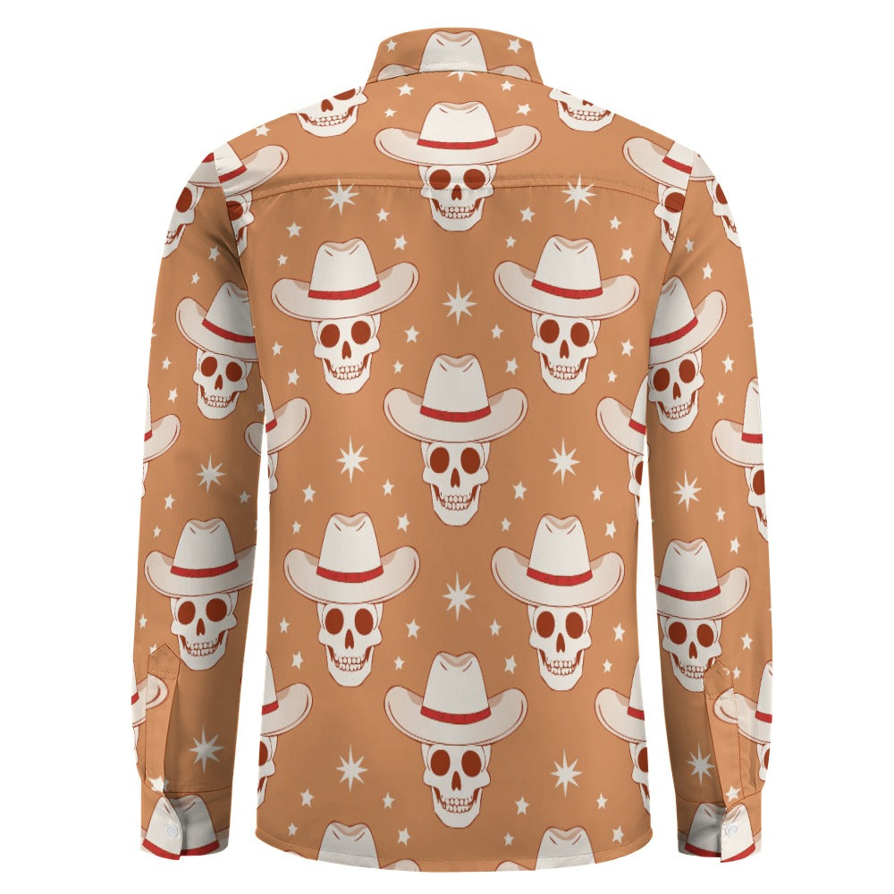 Stylish Cowboy Skulls Print Casual Long Sleeve Shirt with One Pocket - Perfect for Western Fashion, Outdoor Adventures & Country Music Events