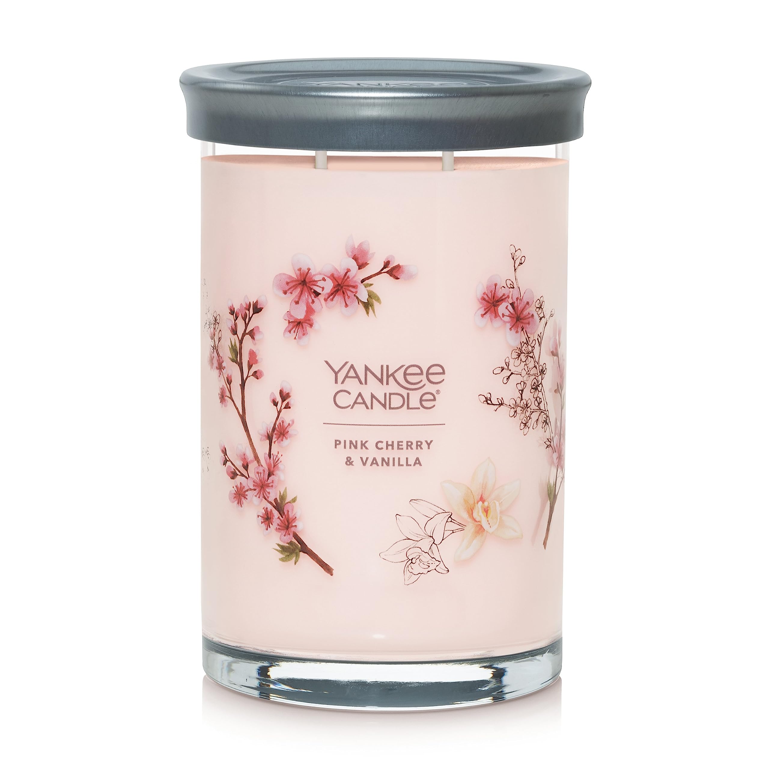 Yankee Candle Pink Cherry & Vanilla Large 2-Wick Signature Tumbler Candle - 22oz Scented Candle for Home Decor, Relaxation & Romantic Ambiance