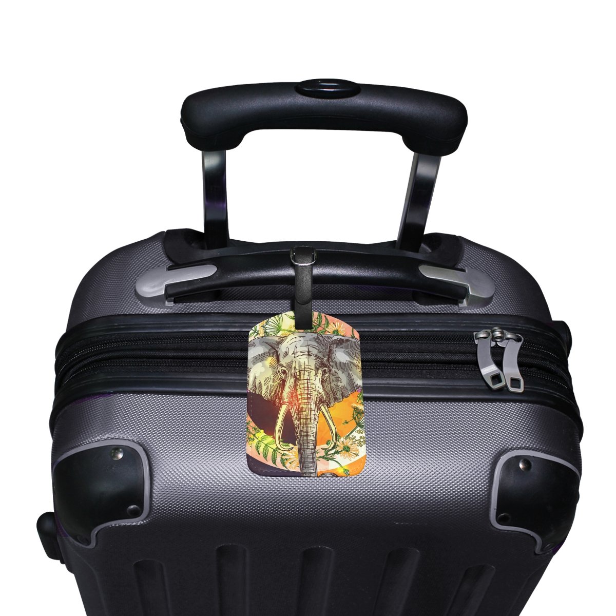 Stylish Tropical Elephant Boho Luggage Tag - PU Leather Suitcase ID Tag for Travel, Personalized Baggage Label | Perfect for Vacation, Business Trips & Suitcase Identification