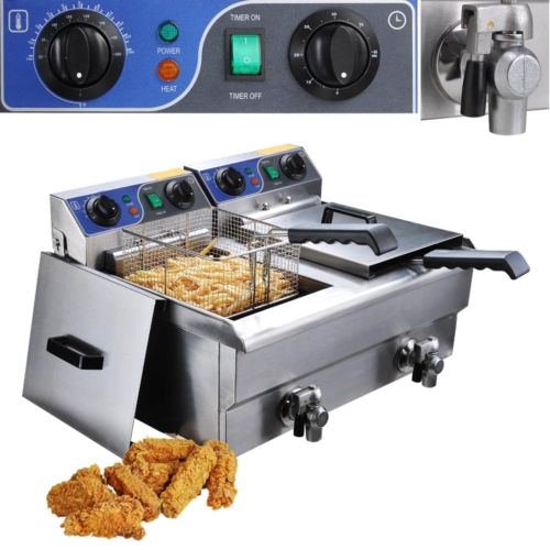 20L Commercial Deep Fryer with Timer & Drain - Electric Fast Food Fryer for Restaurants, Food Trucks & Catering - Perfect for French Fries, Chicken Wings & More