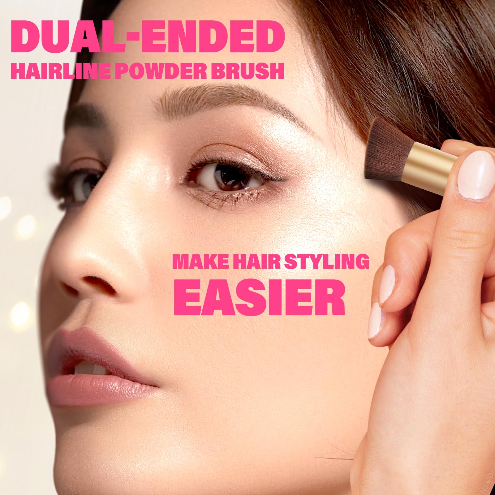 Dual-Ended Hair & Makeup Brush for Seamless Blending - Precision Hairline Powder Brush with Sponge Tip | Hair Concealer, Root Touch Up & Contour Brush (Brown, 4.7 Inch) - Perfect for Salon Styling, Home Use & Travel Touch-Ups