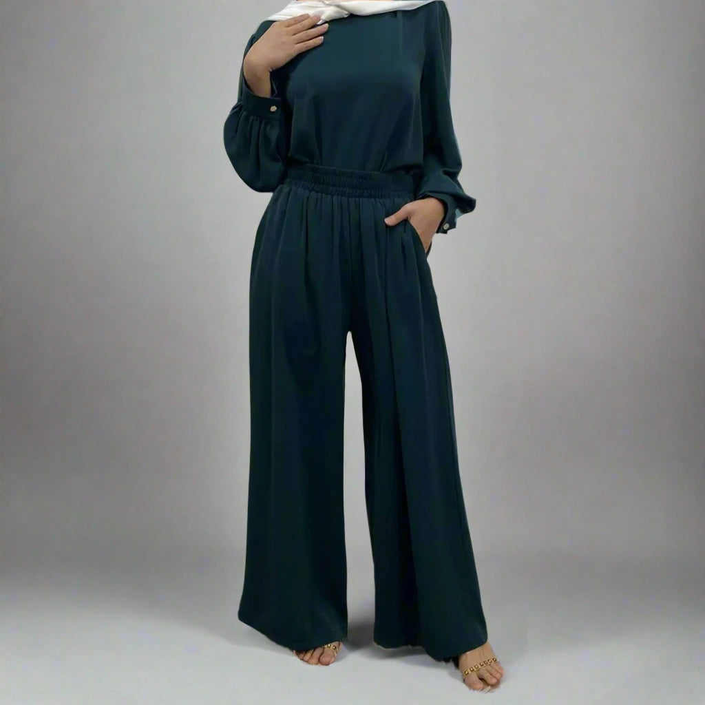 Modest Muslim Women's Daily Wear Pantsuit Set with Matching Top - Perfect for Prayer, Work & Casual Outfits