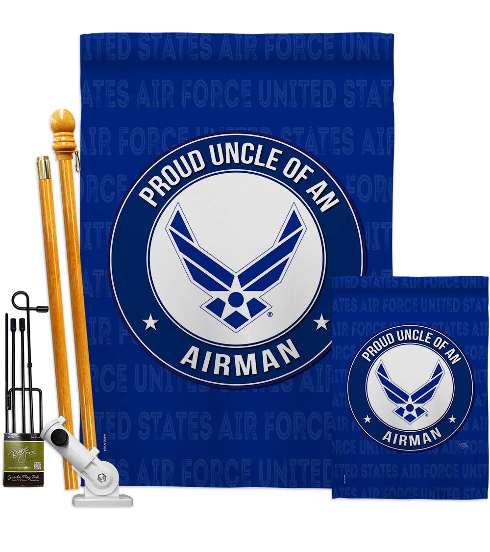 USAF Air Force Proud Uncle Airman Garden Flag Kit - Double-Sided 28x40 Inch Military Yard Banner for Veterans & Retirees - Made in USA | Perfect for Patriotic Home Decor, Armed Forces Celebrations & Military Appreciation Gifts