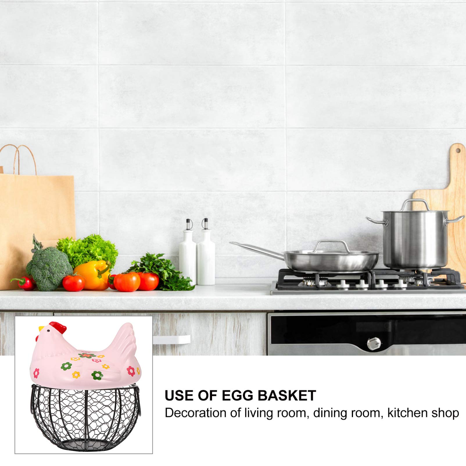 DOITOOL Ceramic Egg Holder Basket - Chicken Hen Figure Design, Egg Storage Container for Kitchen, Fruit & Vegetable Organizer, Candy Dispenser - Perfect for Farmhouse Decor, Easter Decorations, and Pantry Organization