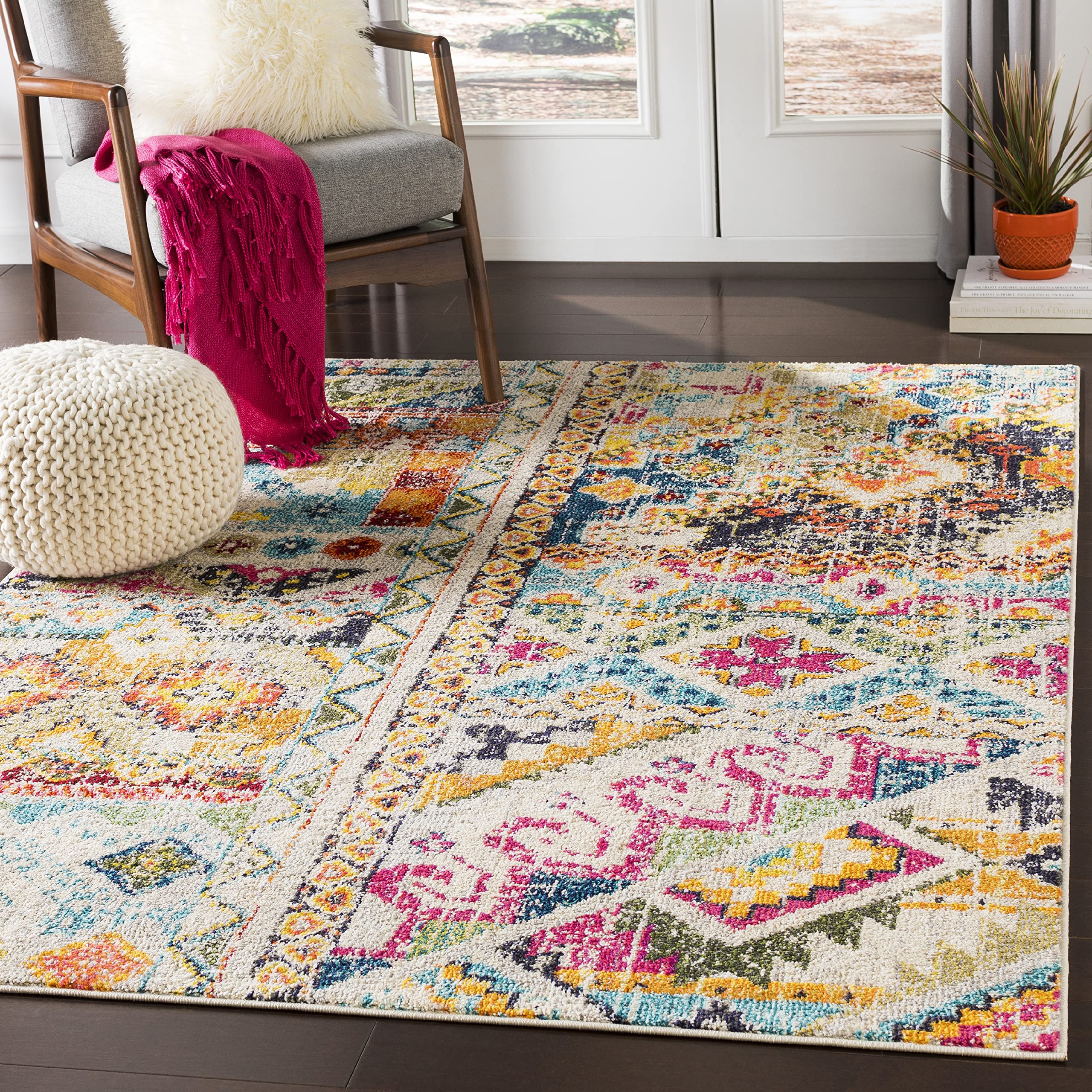 Mark&Day 2x3 Le Cannet Global Fuschia Area Rug - Soft Purple Blue Yellow Carpet for Living Room, Bedroom, Kitchen - Non-Slip Floor Mat (2' x 3') - Perfect for Home Decor, Dorm & Office Spaces