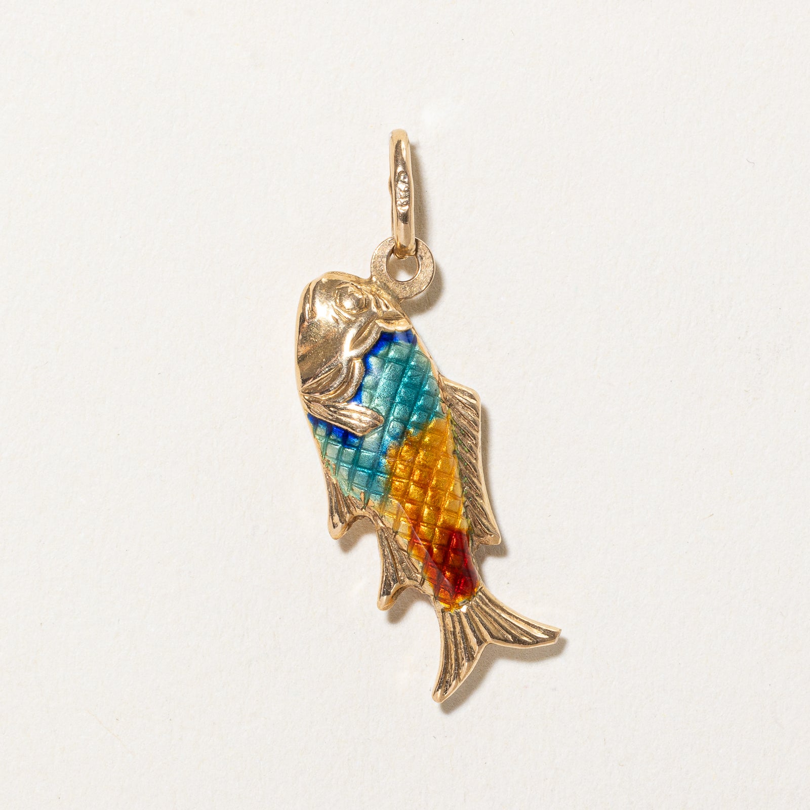 Vintage Italian 18k Yellow Gold & Enamel Fish Charm Pendant - Elegant Jewelry Gift for Women, Perfect for Necklace or Bracelet - Ideal for Birthdays, Anniversaries & Special Occasions