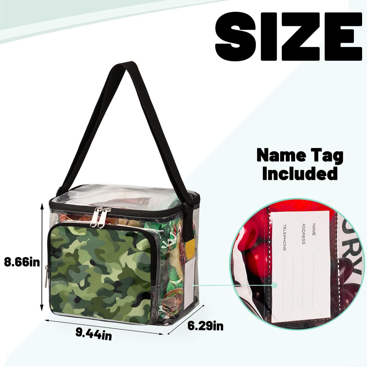 GzLeyigou Camouflage Green Clear Tote Bag with Handles - Transparent Crossbody Shoulder Bag for Women - Perfect for Outdoor, Travel, Picnic, Concerts & Sports Events - Stadium Approved Clear Purse for Lunch, Essentials & Shopping