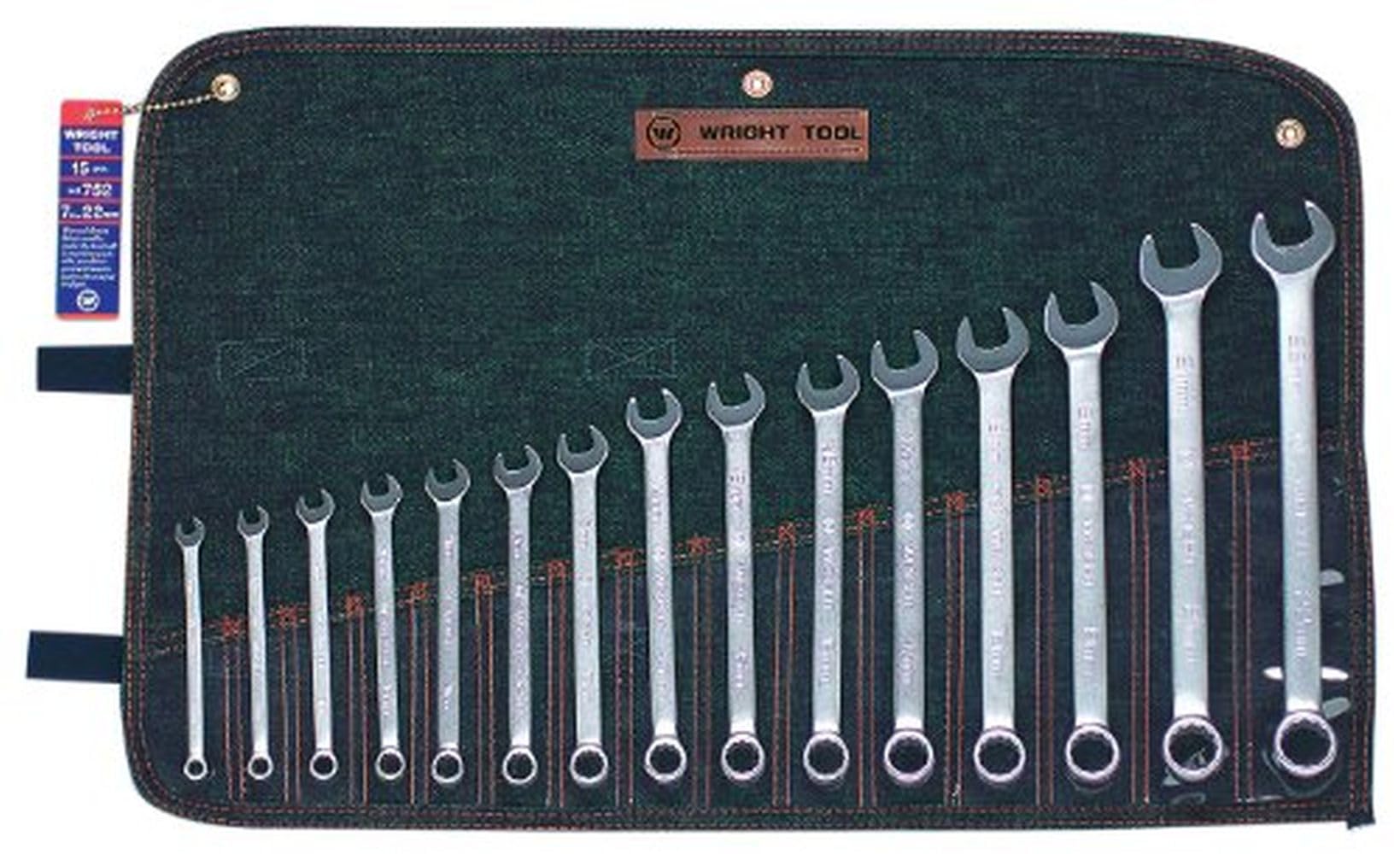 Wright Tool 752 15-Piece 12-Point Metric Combination Wrench Set (7mm-22mm) - Silver | Professional Automotive & Mechanical Repair Tool Kit for DIY, Home Garage, and Industrial Use
