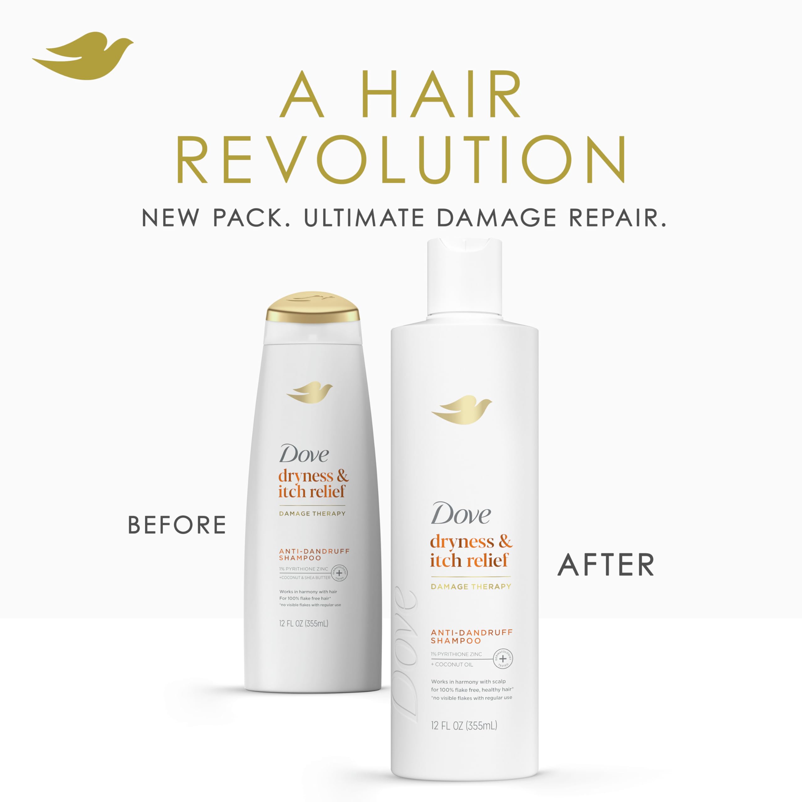Dove Damage Therapy Derma Shampoo for Dry, Itchy & Flaky Scalp - Pyrithione Zinc & Coconut Oil Formula (12 Fl Oz) | Soothes Scalp Irritation & Promotes Healthy Hair Growth