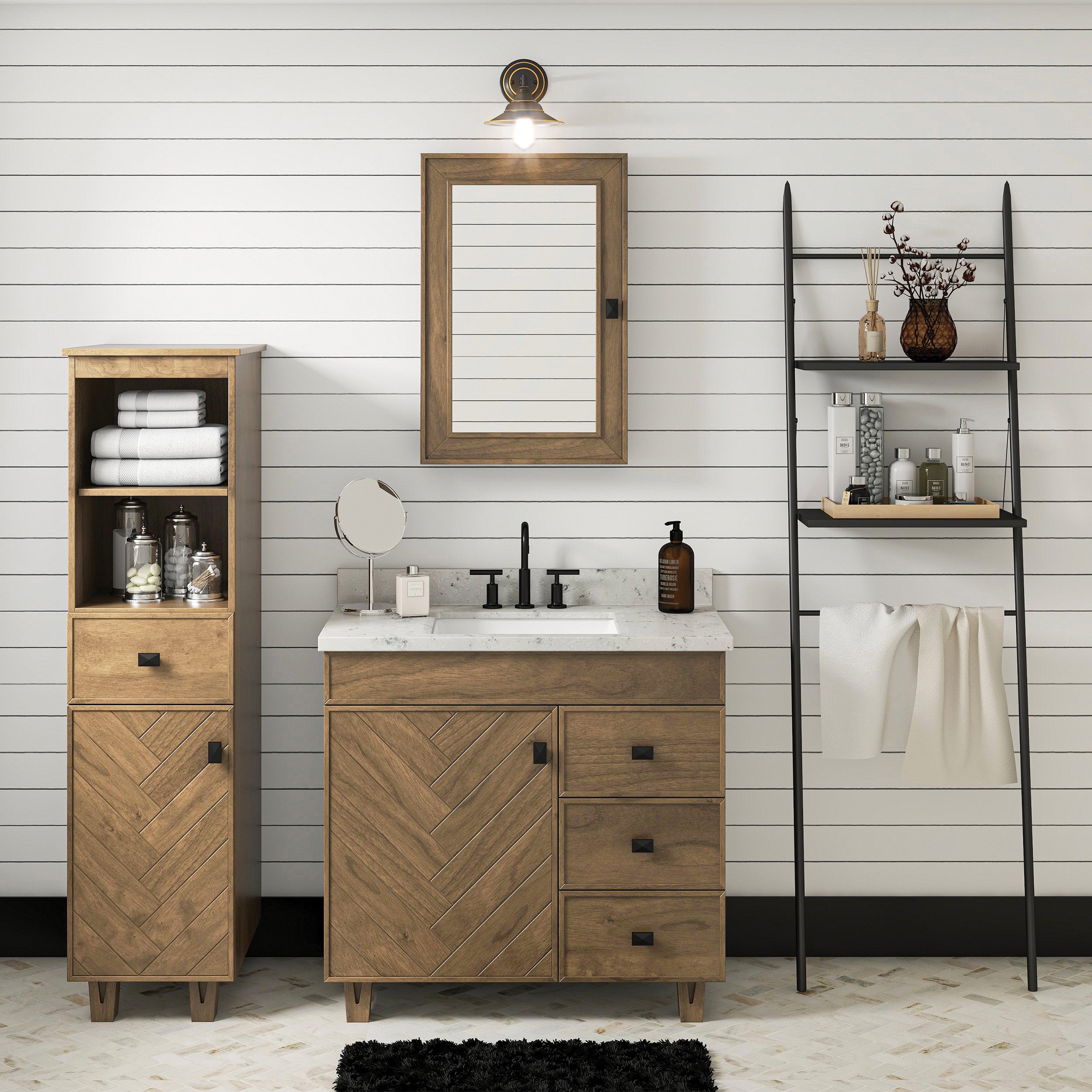ASTER 36-Inch Bathroom Vanity with Quartz Countertop - Right Side Drawers for Modern Bathroom Storage & Organization - Perfect for Small Bathrooms, Powder Rooms & Home Renovations