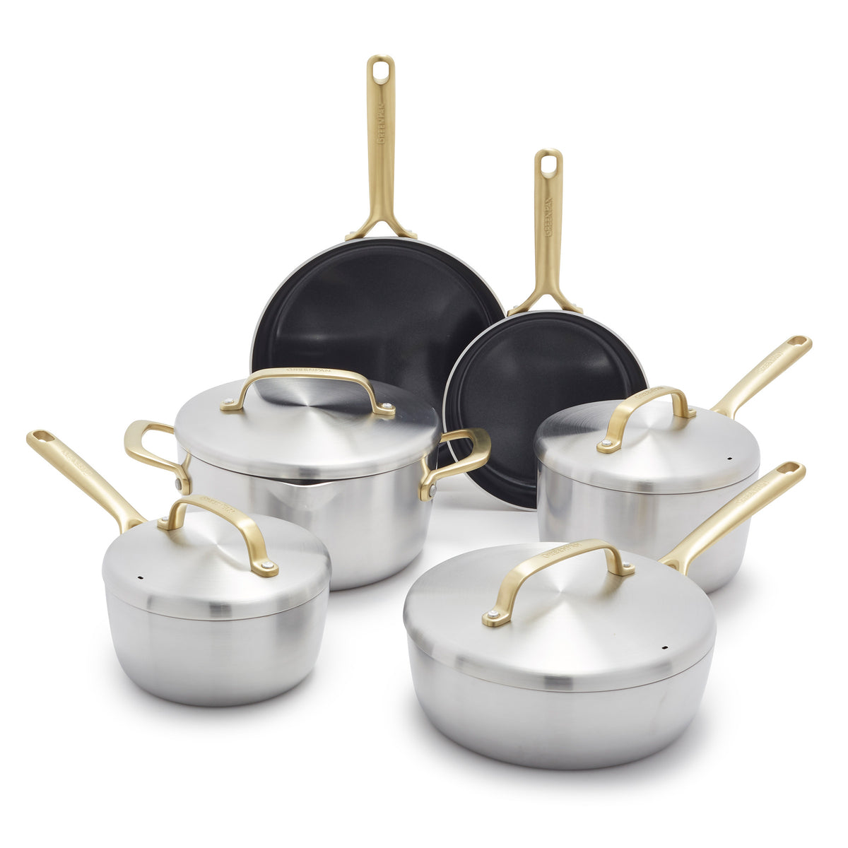 Premium GP5 Stainless Steel 10-Piece Cookware Set with Champagne Gold Handles - Nonstick Pots & Pans for Professional Cooking, Baking & Family Meals