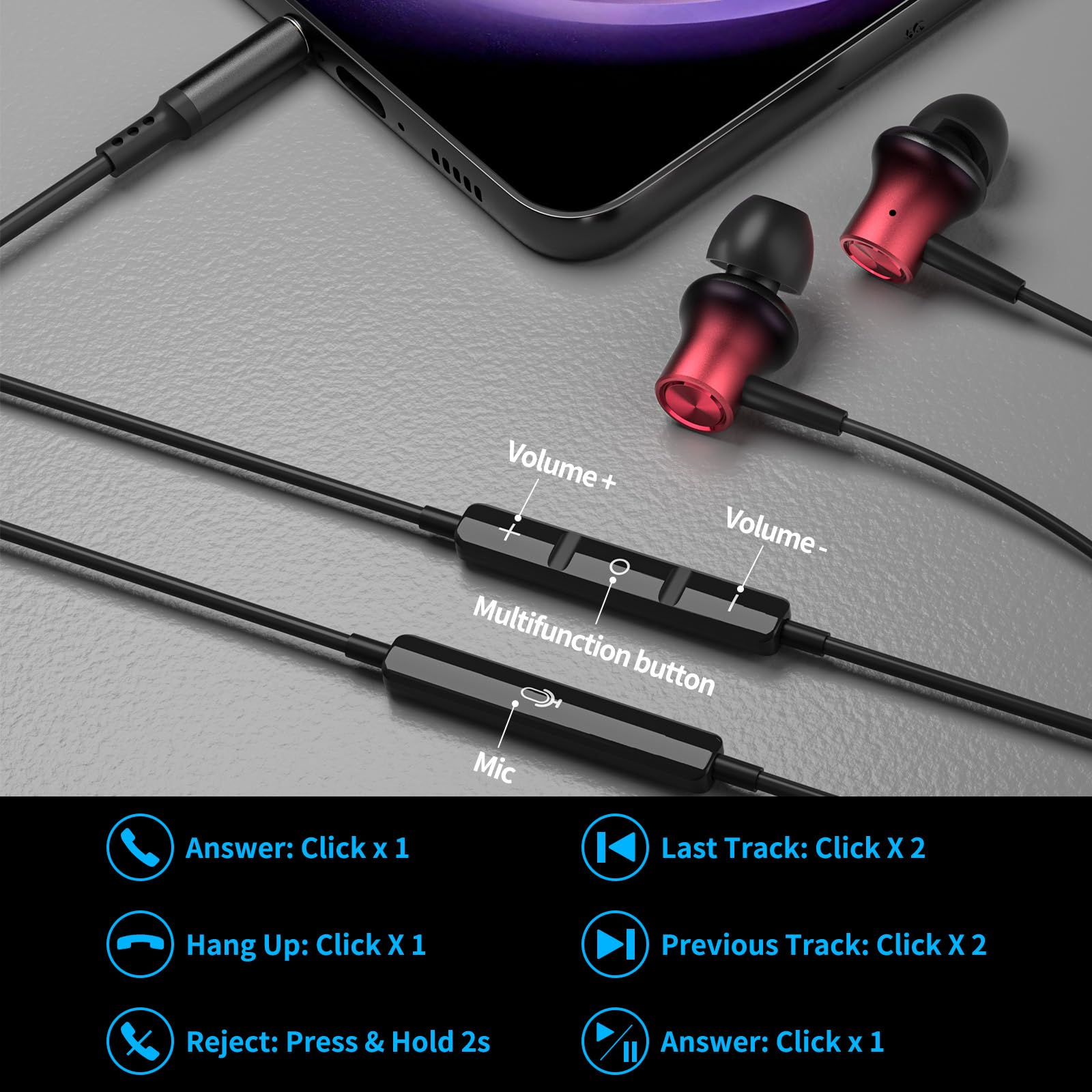 Magnetic Wired Earbuds with 3.5mm Jack - Noise Cancelling In-Ear Headphones for Chromebook, Laptop, PC, Samsung Galaxy A25/A15 5G & Kindle Fire HD 10/8/7 Plus - Perfect for Work, Study, Gaming and Travel
