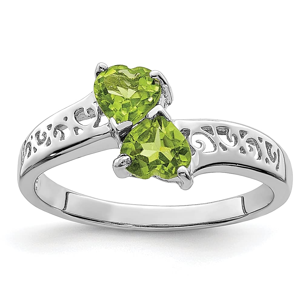 925 Sterling Silver Peridot Heart Ring - Women's Love Jewelry Gift for Anniversary & Valentine's Day
