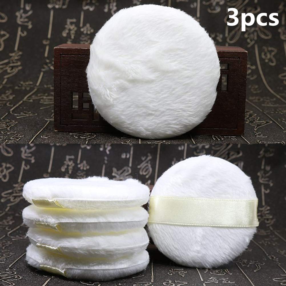 3 Pack Large Ultra Soft Powder Puffs - Fluffy Cosmetic Sponge for Foundation & Compact Powder - White Short Plush Makeup Puff for Women - Perfect for Liquid, Cream & Powder Application