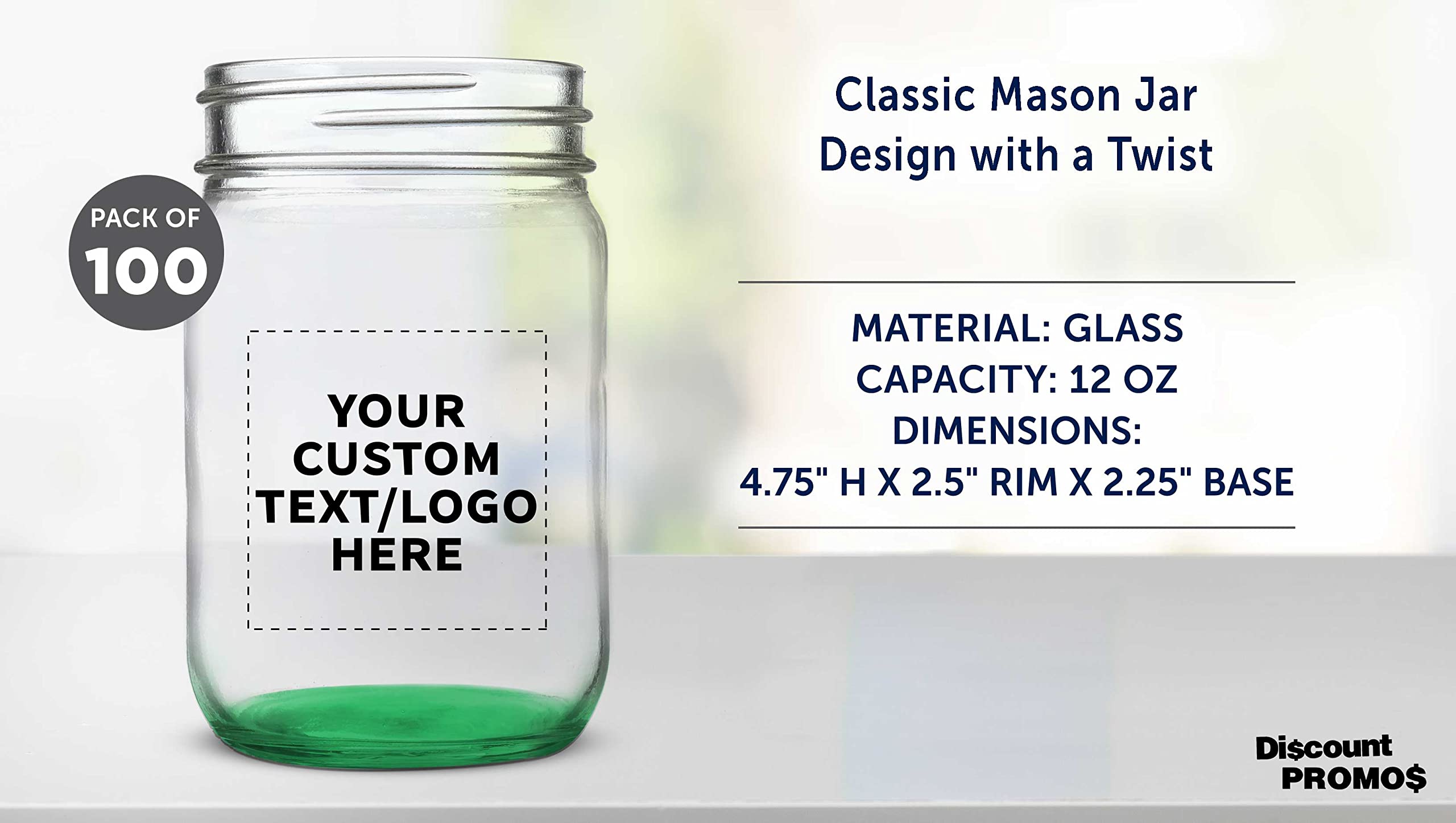 100-Pack 12oz Custom Mason Jars Bulk Set - Personalized Glass Jars for Overnight Oats, Candies, Fruits, Pickles & Spices Storage - Perfect for DIY Crafts, Wedding Favors, Party Decor & Kitchen Organization (Green)